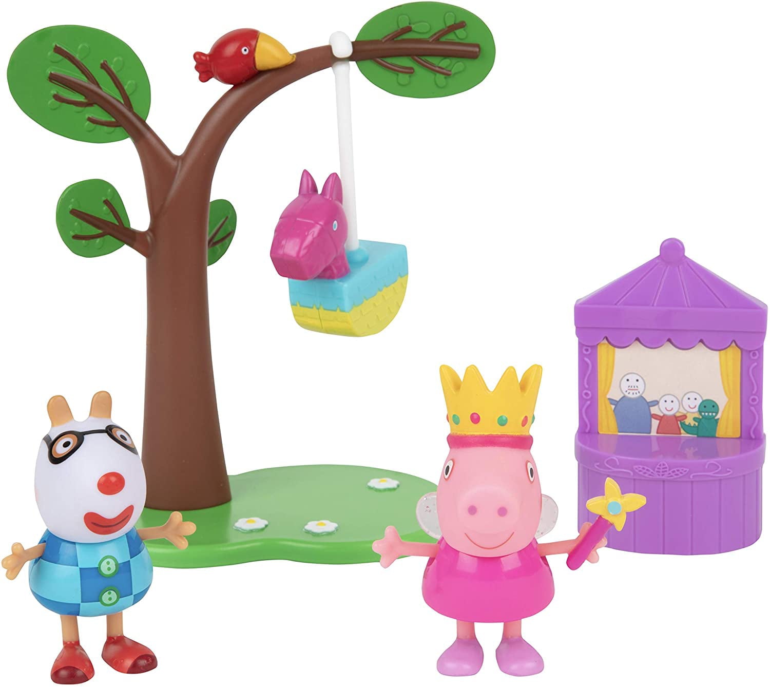 Peppa Pig Birthday Party Playset， 5 Pieces - Includes Peppa and Pedro Figures， Pinata， Puppet Show and Tree - Ages 2+