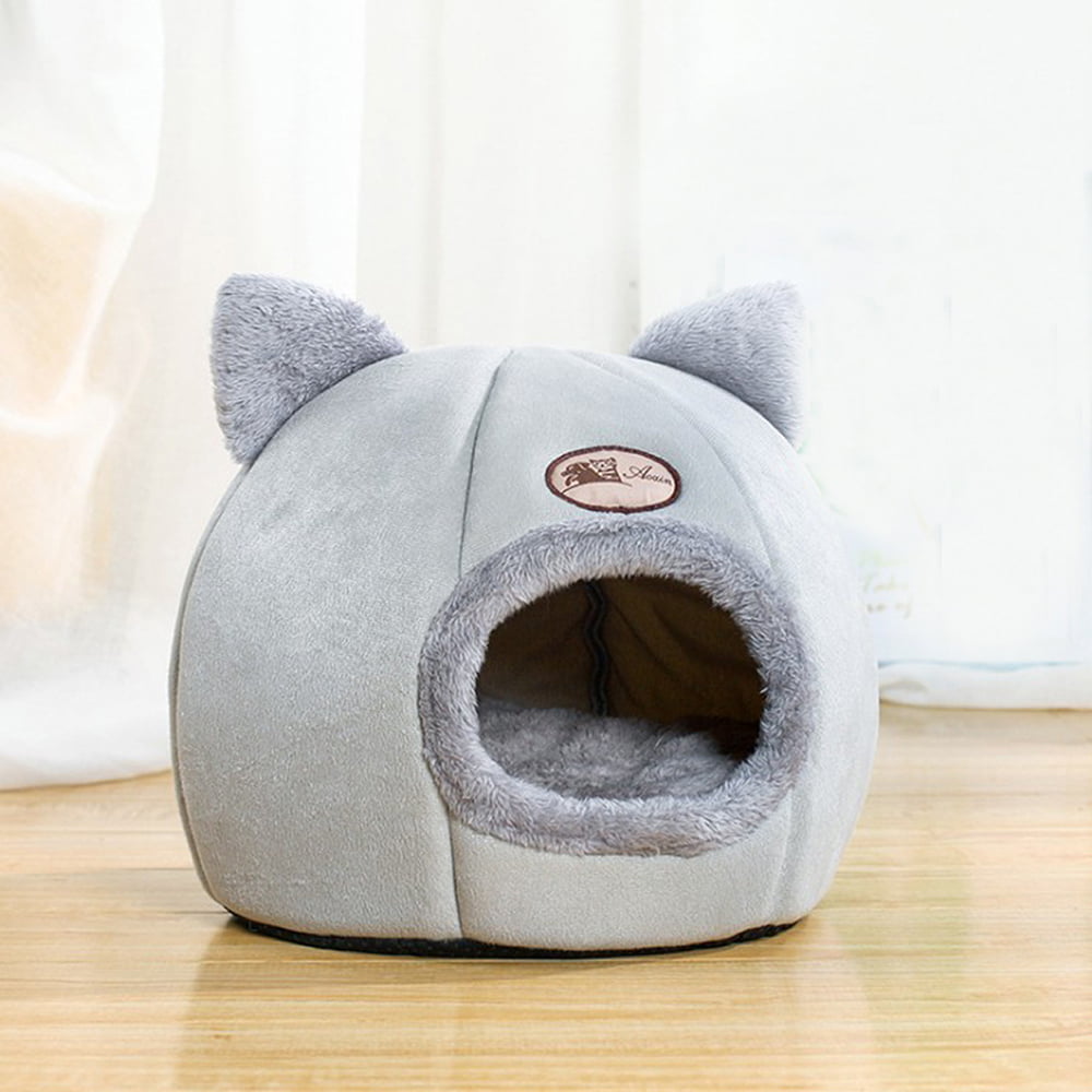 Pet Tent Cave Bed for Cats/Small Dogs Self-Warming 2-in-1 Cat Tent/ Bed/Cat Hut with Removable Washable Cushion， Comfortable Pet Sleeping Bed