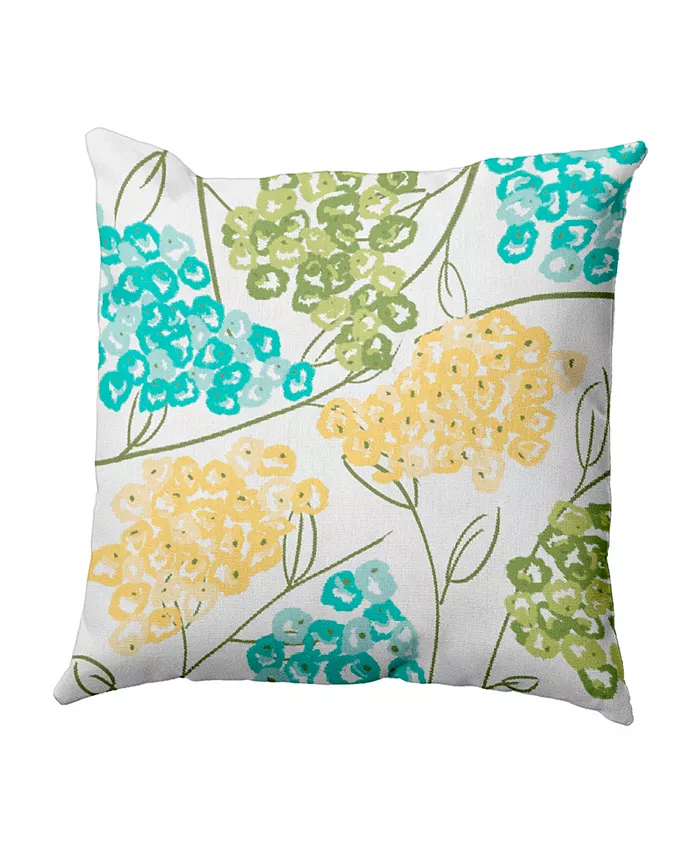 E by Design Hydrangeas 16 Inch Yellow and Aqua Decorative Floral Throw Pillow