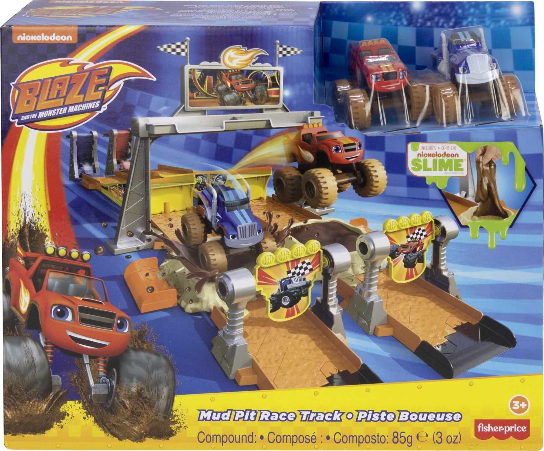 Fisher-Price Blaze and the Monster Machines Mud Pit Race Track Playset with 2 Toy Trucks and Slime