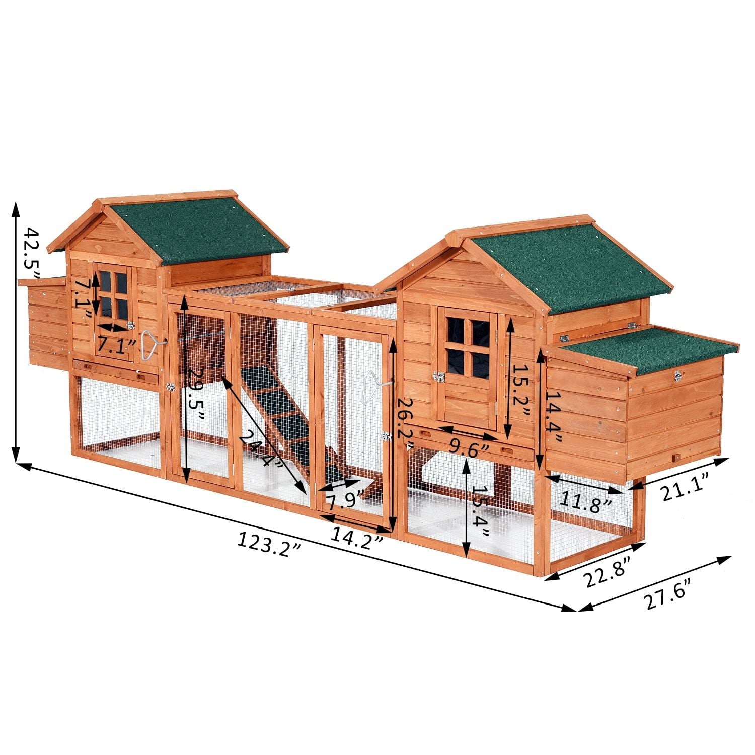 Pawhut Dual Backyard Chicken Coops With Outdoor Ramps And Nesting Boxes， 124