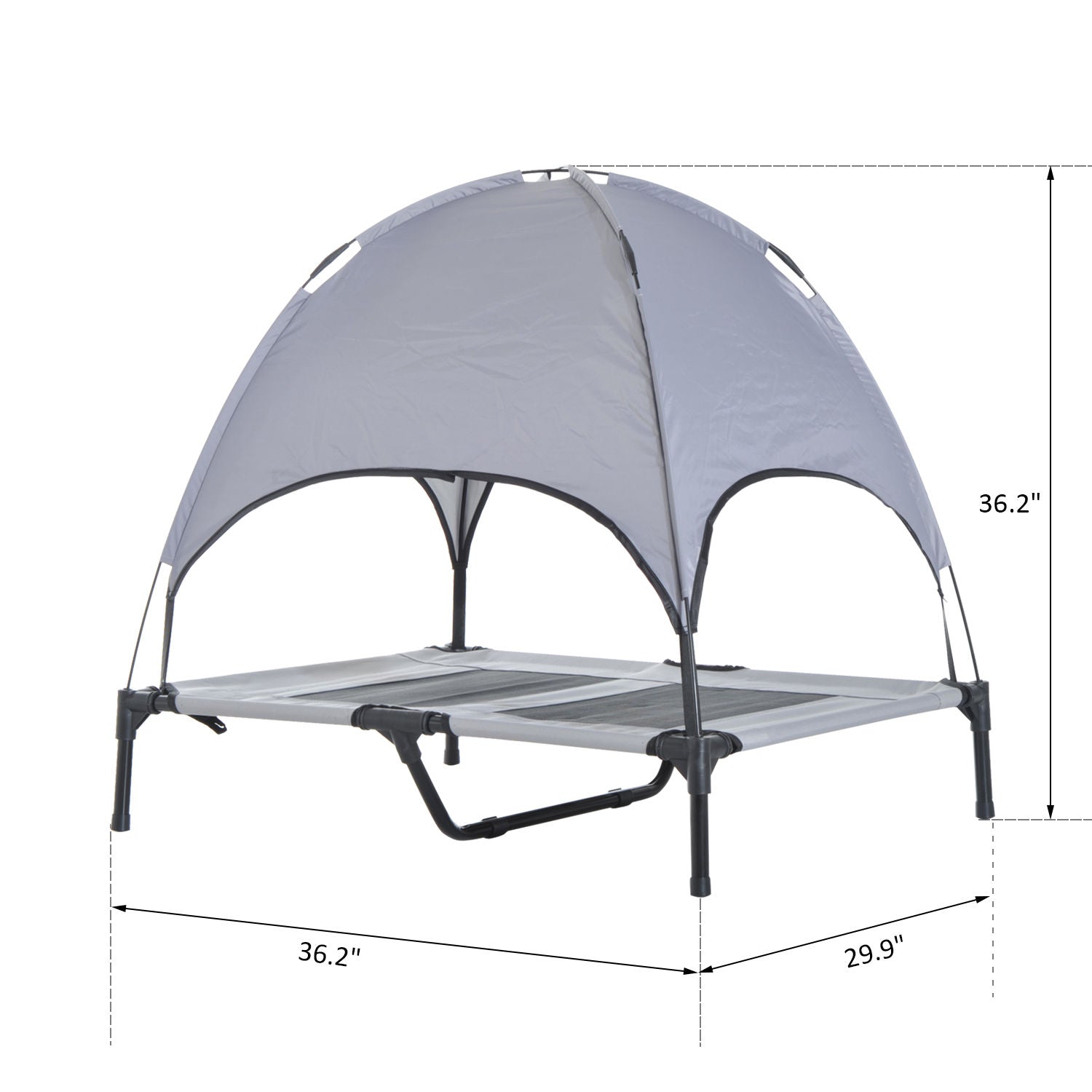 Pawhut Elevated Cooling Dog Bed Cot w/ Canopy Shade， Medium， Gray