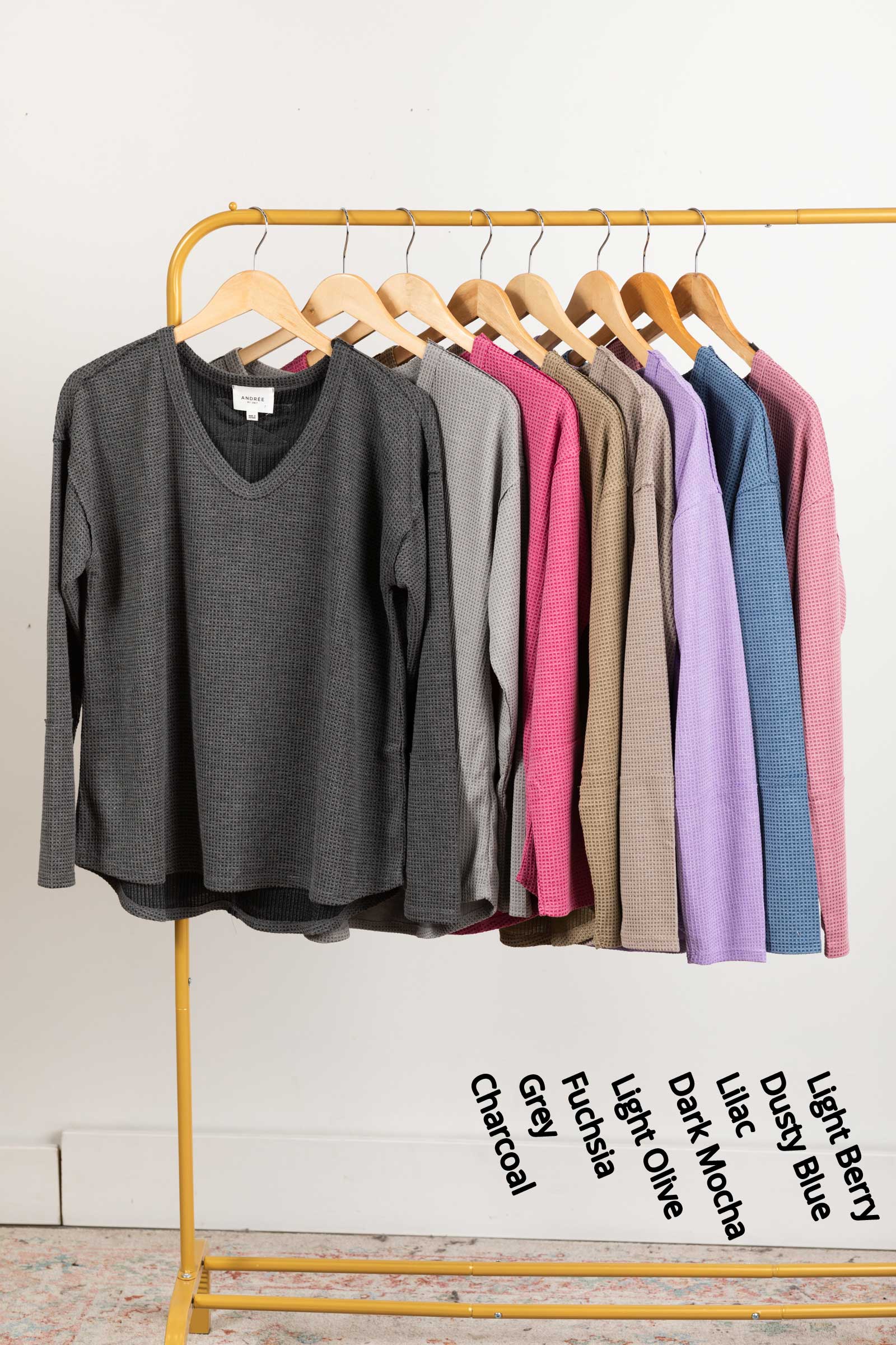 Waffle Knit Long Sleeve V-Neck Top