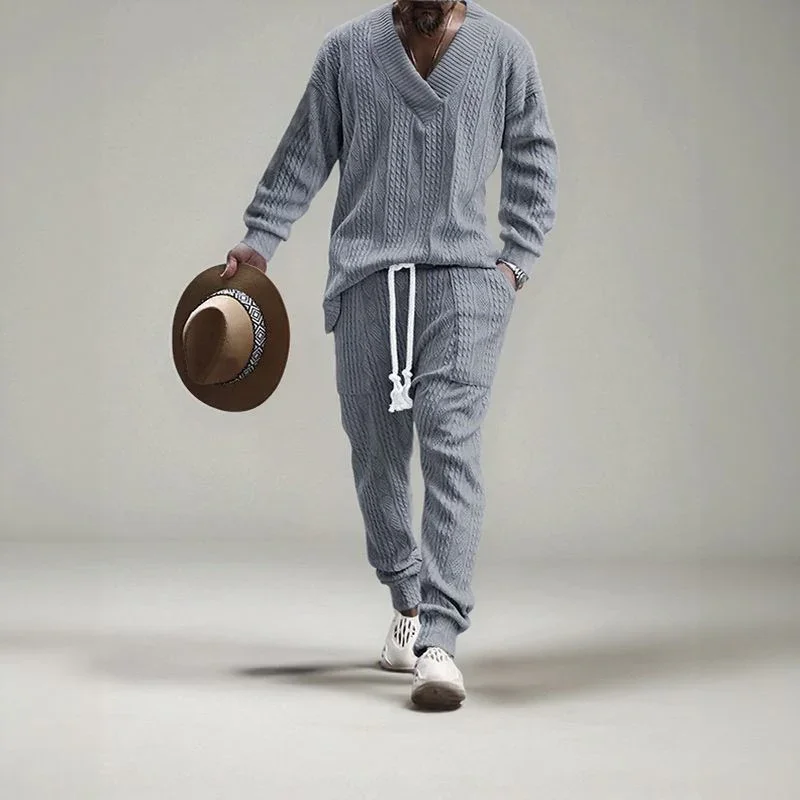 Conjunto Masculino EliteWear™ em Malha Trançada Estruturada / Para Homens que Valorizam Conforto e Presença!