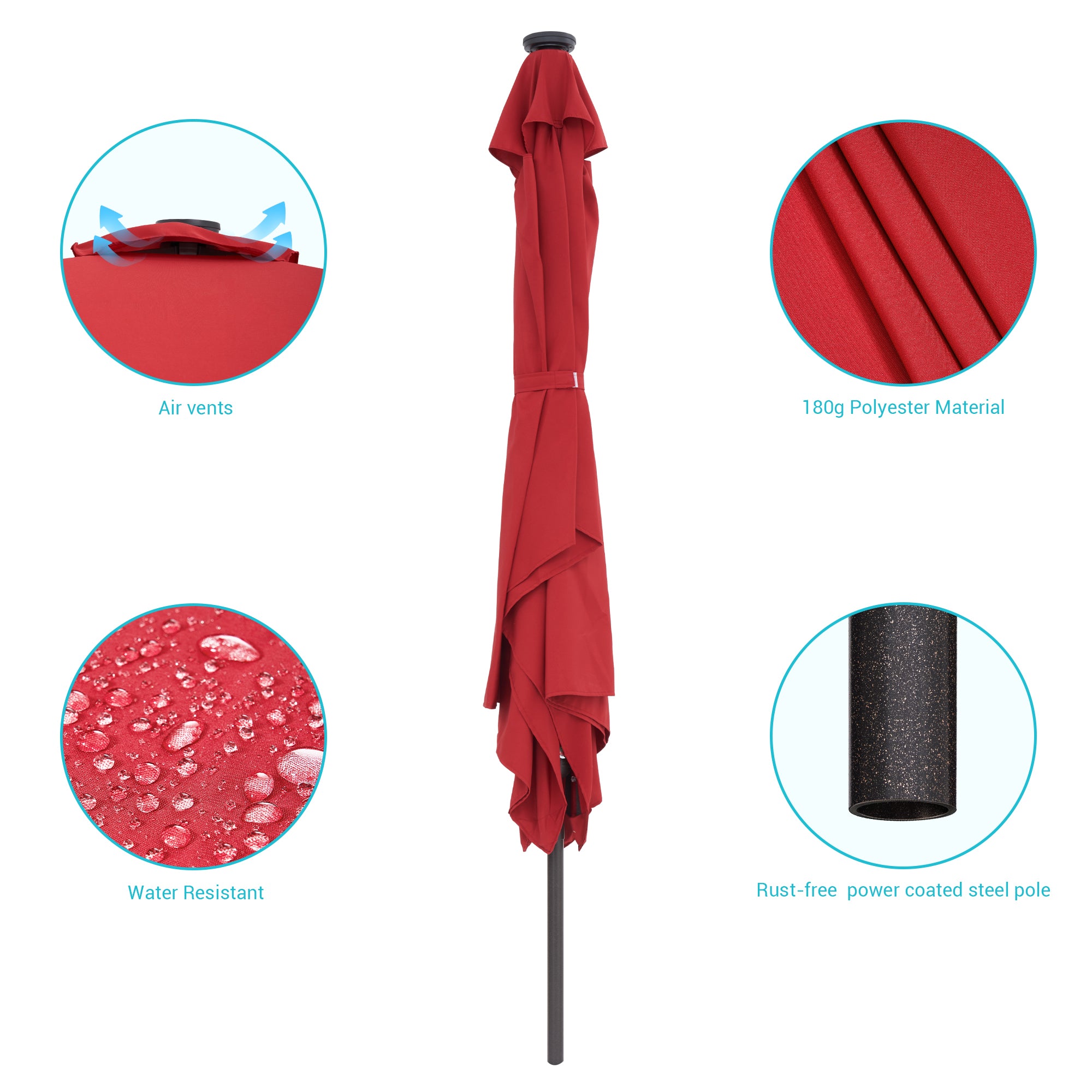 CHYVARY 10 x 6.5ft LED Outdoor Patio Umbrella Rectangular Outside Table Umbrella for Deck, Poolside and Patio,Red