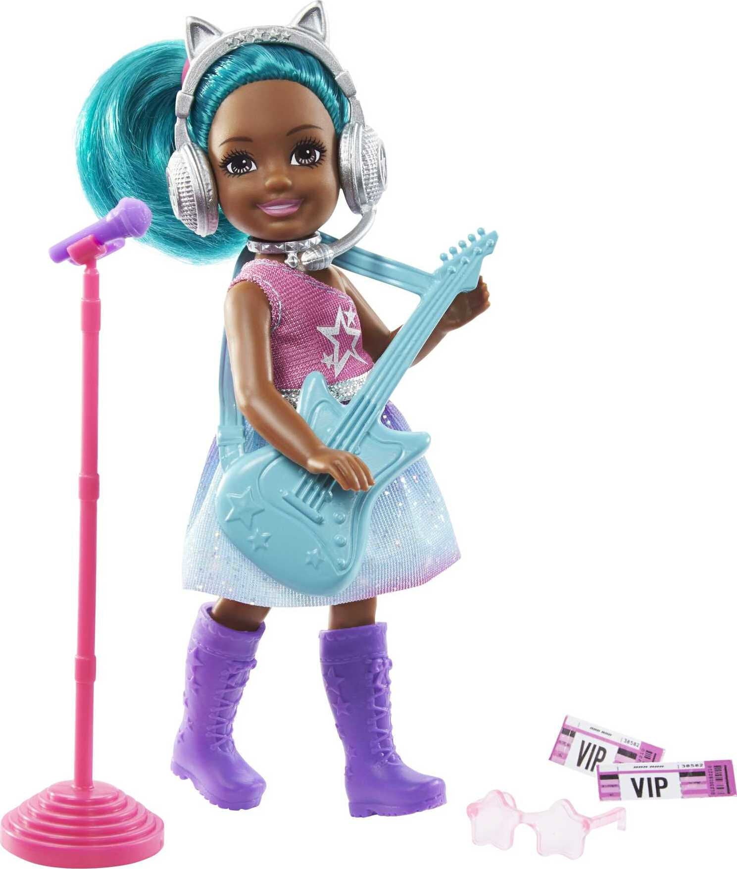 Barbie Chelsea Can Be Doll, Playset with Blue Haired Rockstar Small Doll, Guitar & Music Accessories