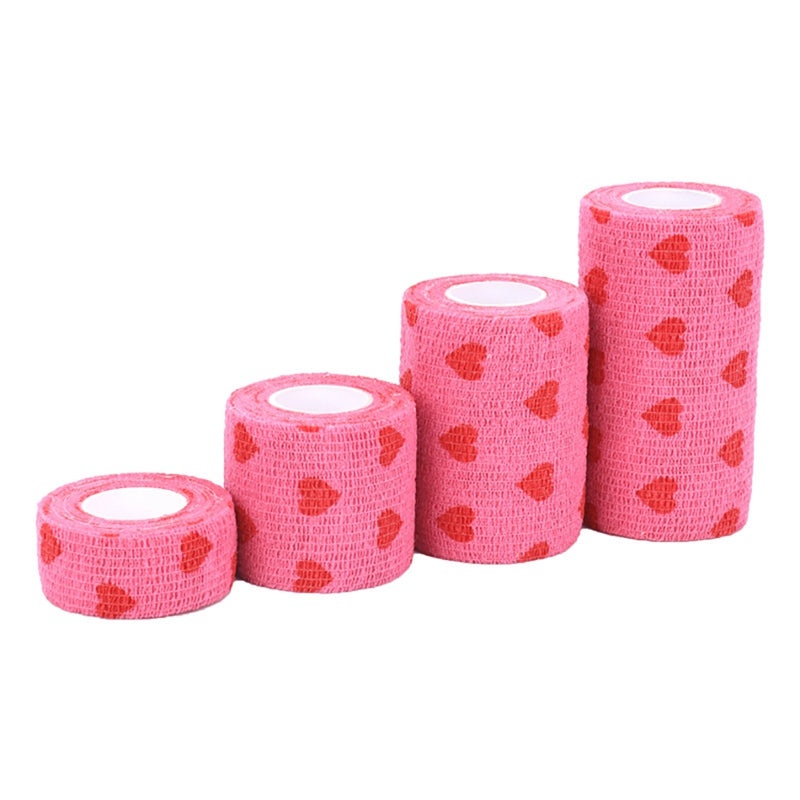 4 Rolls Pet Vet Wrap Breathable Heart Cat Adhesive Wrap Dog Cohesive Bandage