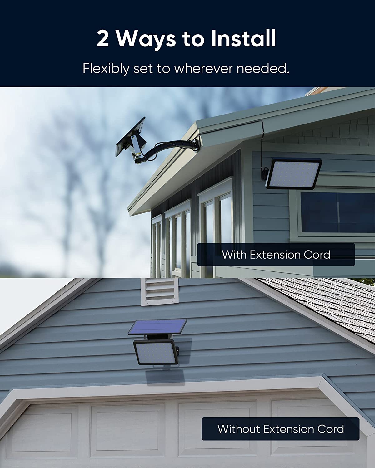 JACKYLED Solar Lights Outdoor Flood Light 1000LM 5500mAh for Wall Porch Shed Barn Garage Waterproof