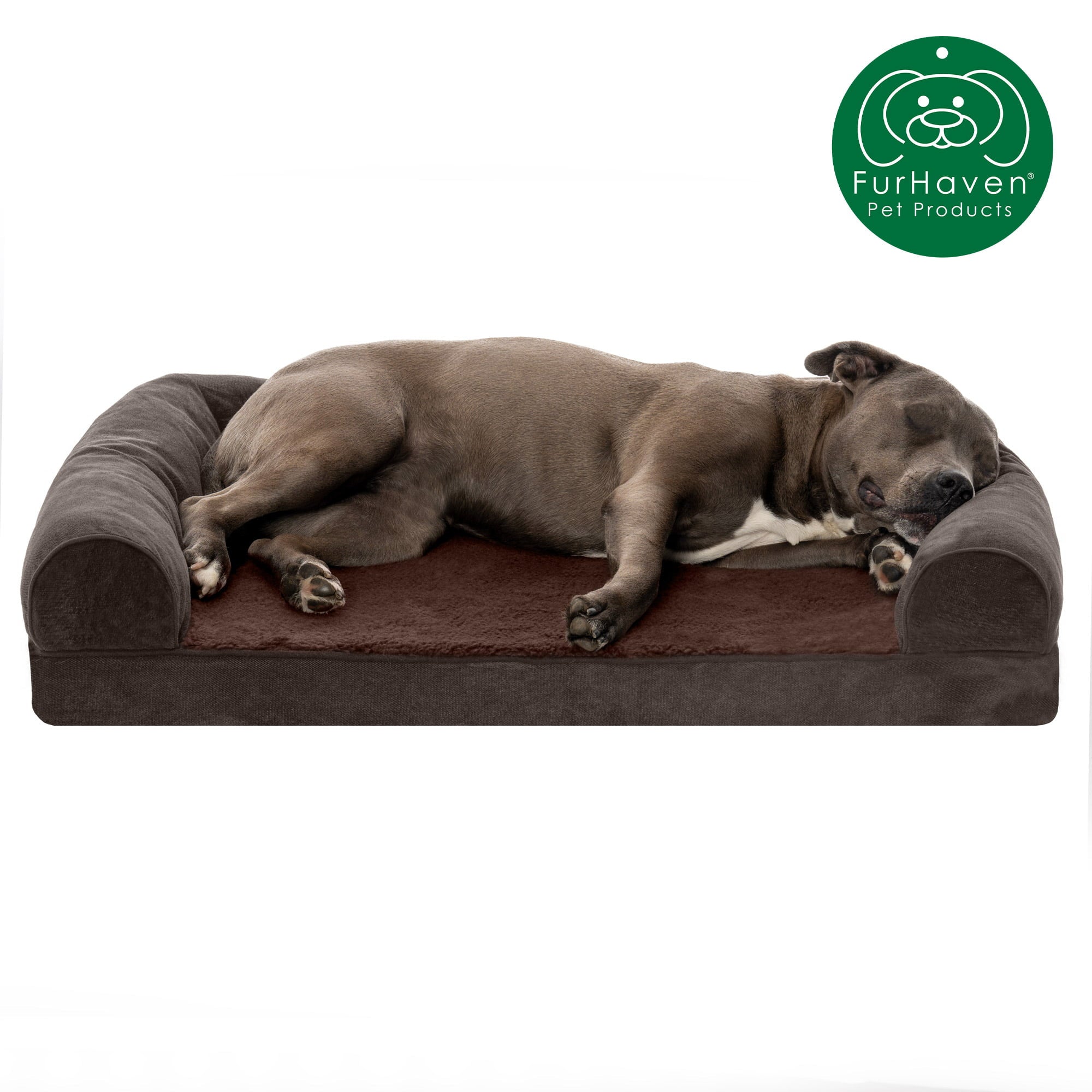 FurHaven Pet Products | Faux Fleece and Chenille Soft Woven Orthopedic Sofa Dog Bed - Coffee， Large