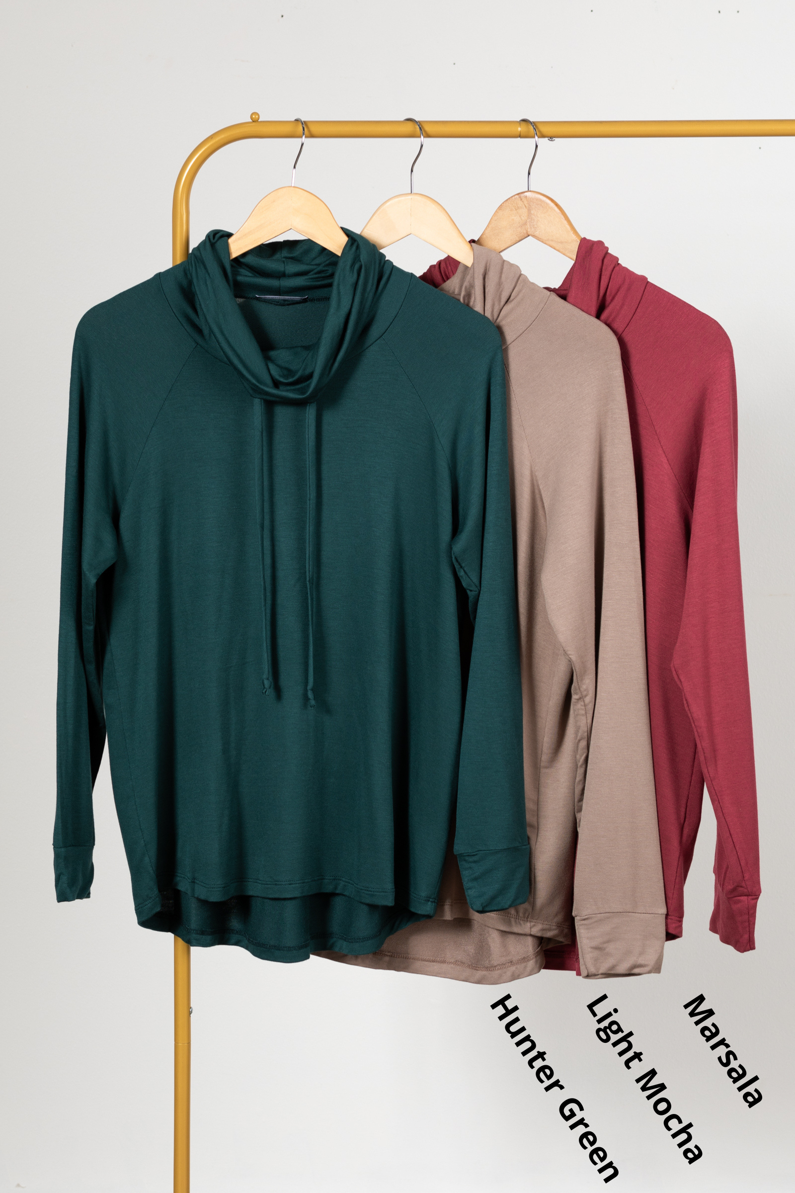 Drawstring Cowl Neck Knit Top
