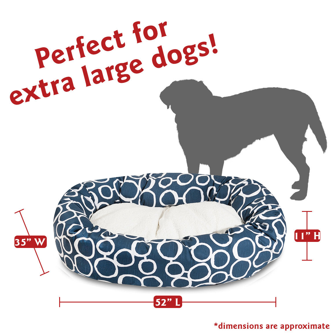 Majestic Pet | Fusion Sherpa Bagel Pet Bed For Dogs， Navy， Extra Large
