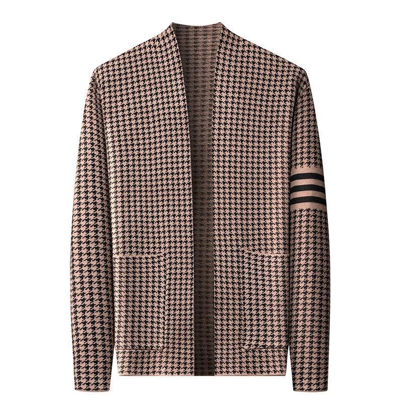 Cardigã Donatello™ Design Italiano/ Elegância Masculina em Tricô Houndstooth!