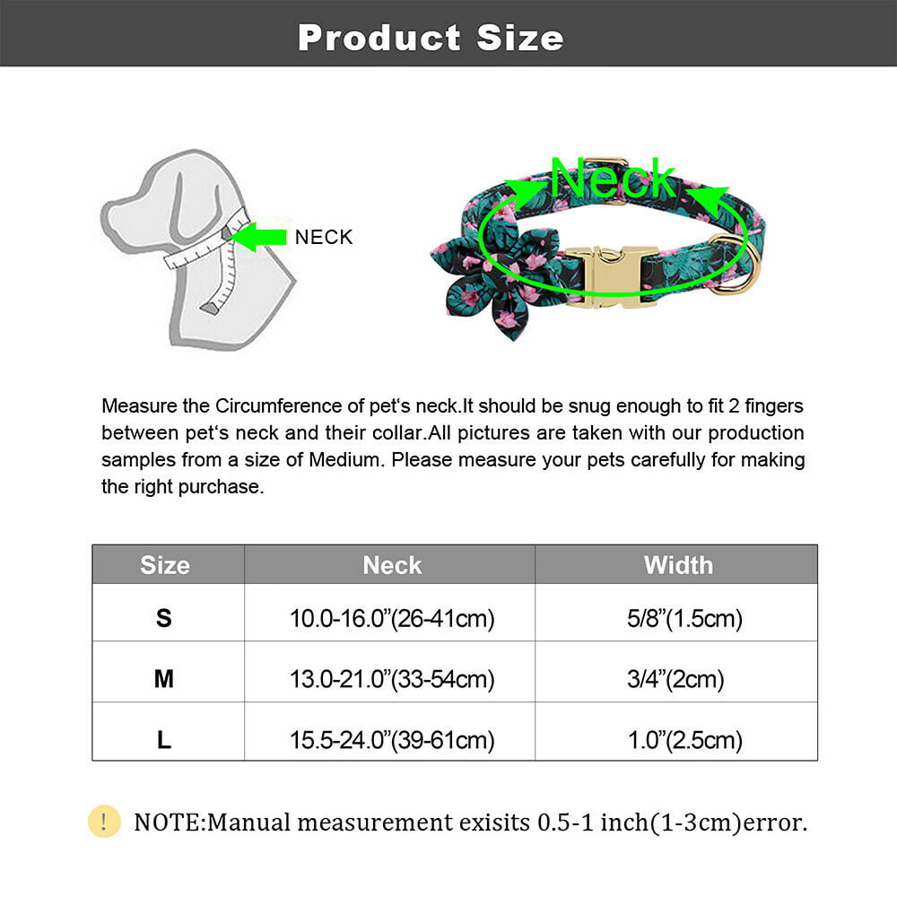 Cute Girl Dog Collars for Small Medium Large Dogs， Floral Pattern Female Pet Dog Collars with Flower for Wedding Holiday