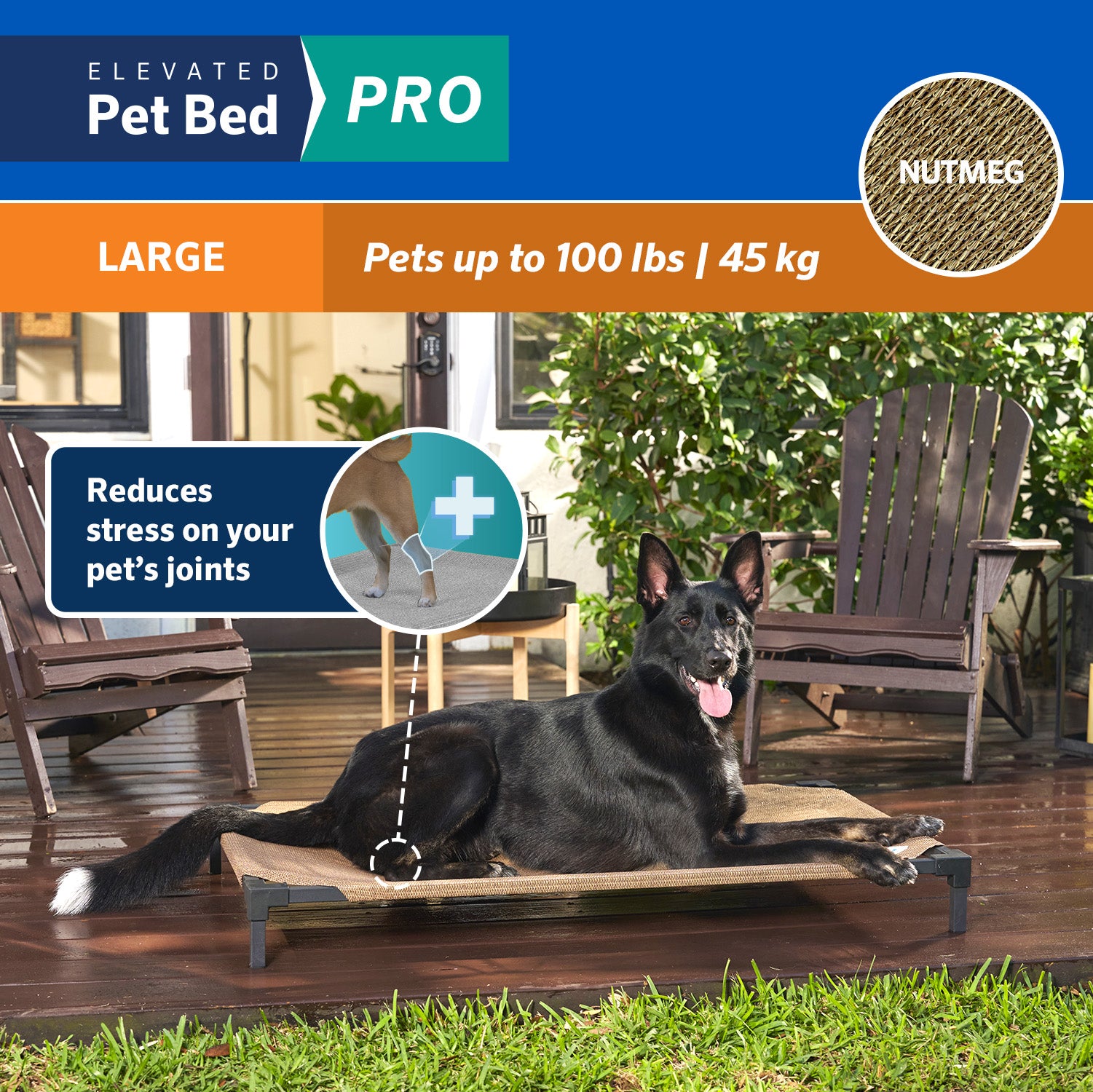 Coolaroo Cooling Elevated Dog Bed Pro， Large， Fits in 48in Crates， Nutmeg