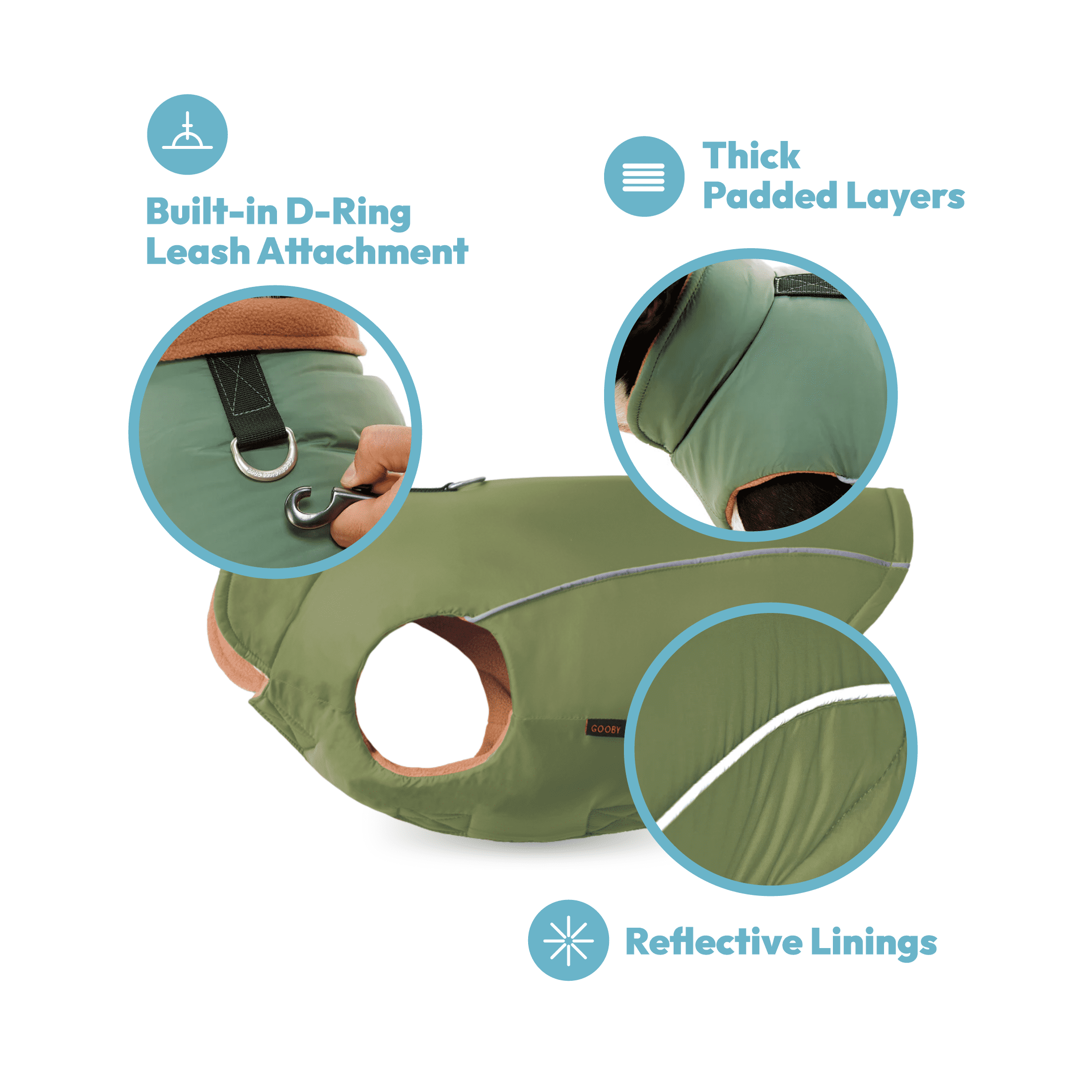 Gooby Sports Dog Vest - Black， Large - Fleece Lined Dog Jacket Coat with D Ring Leash - Reflective Vest Small Dog Sweater， Hook and Loop Closure - Dog Clothes for Small Dogs Indoor and Outdoor Use