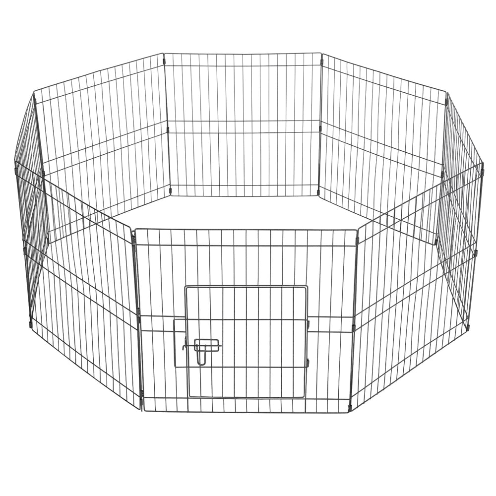 Yaheetech 24''H 8 Panel Foldable Metal Pet Playpen For Puppy Indoor， Outdoor， Black