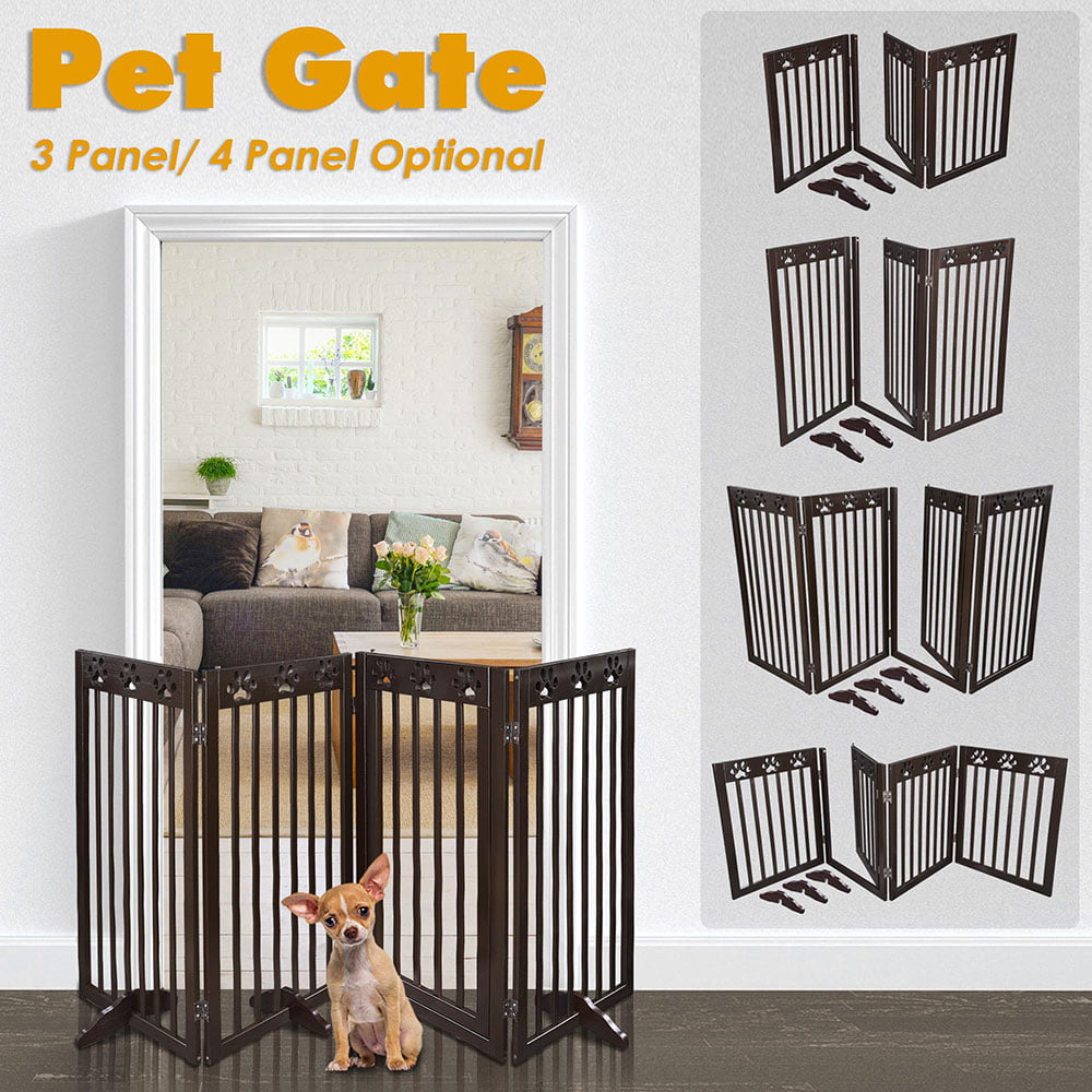 Yescom 3 Panel/4 Panel Foldable Pet Dog Gate Wooden Fence Playpen Baby Safety Gate Barrier Door for House Doorway Stairs