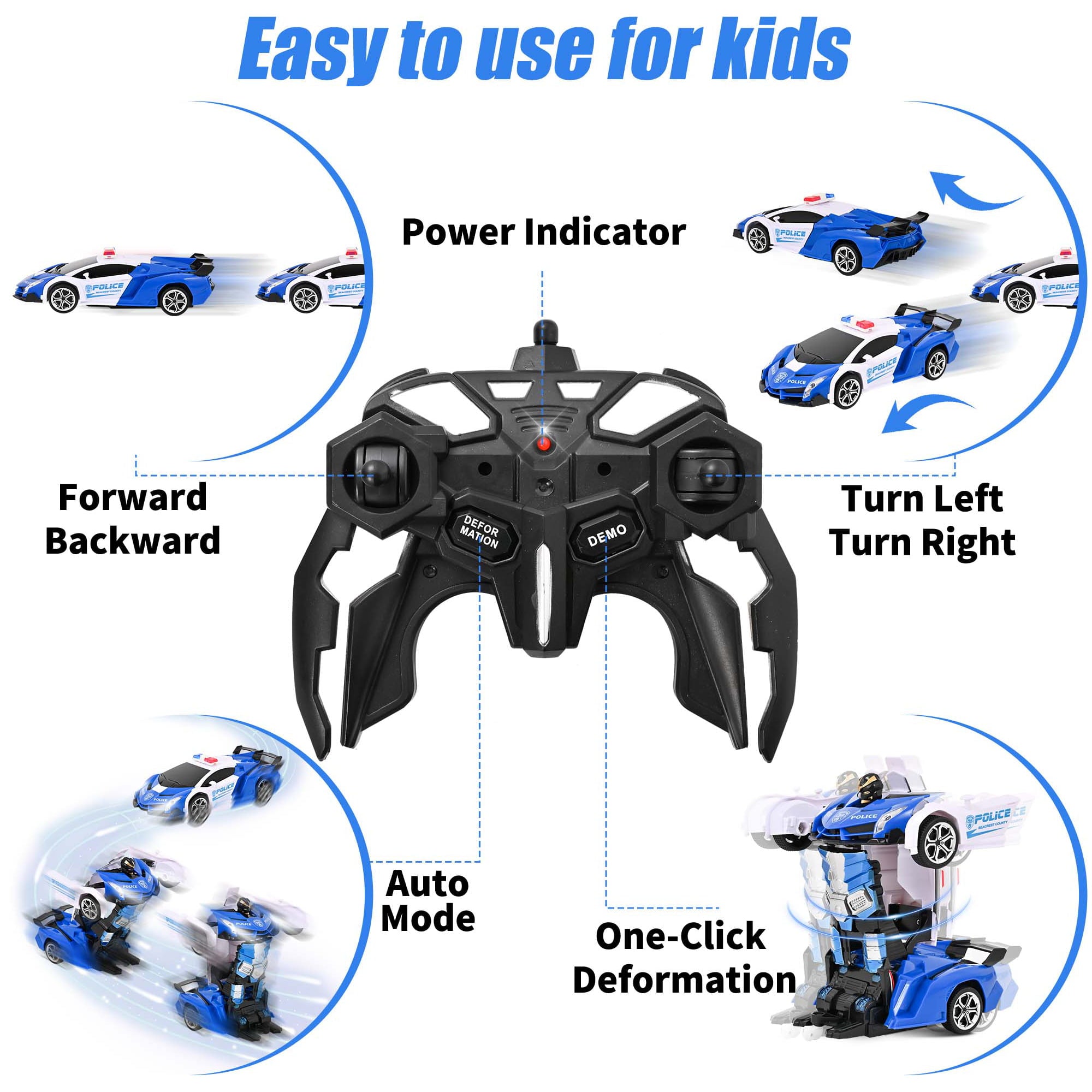 Transform RC Car Robot， Remote Control Car Independent 2.4G Robot Deformation Car Toy with One Button Transformation and 360 Speed Drifting 1:18 Scale