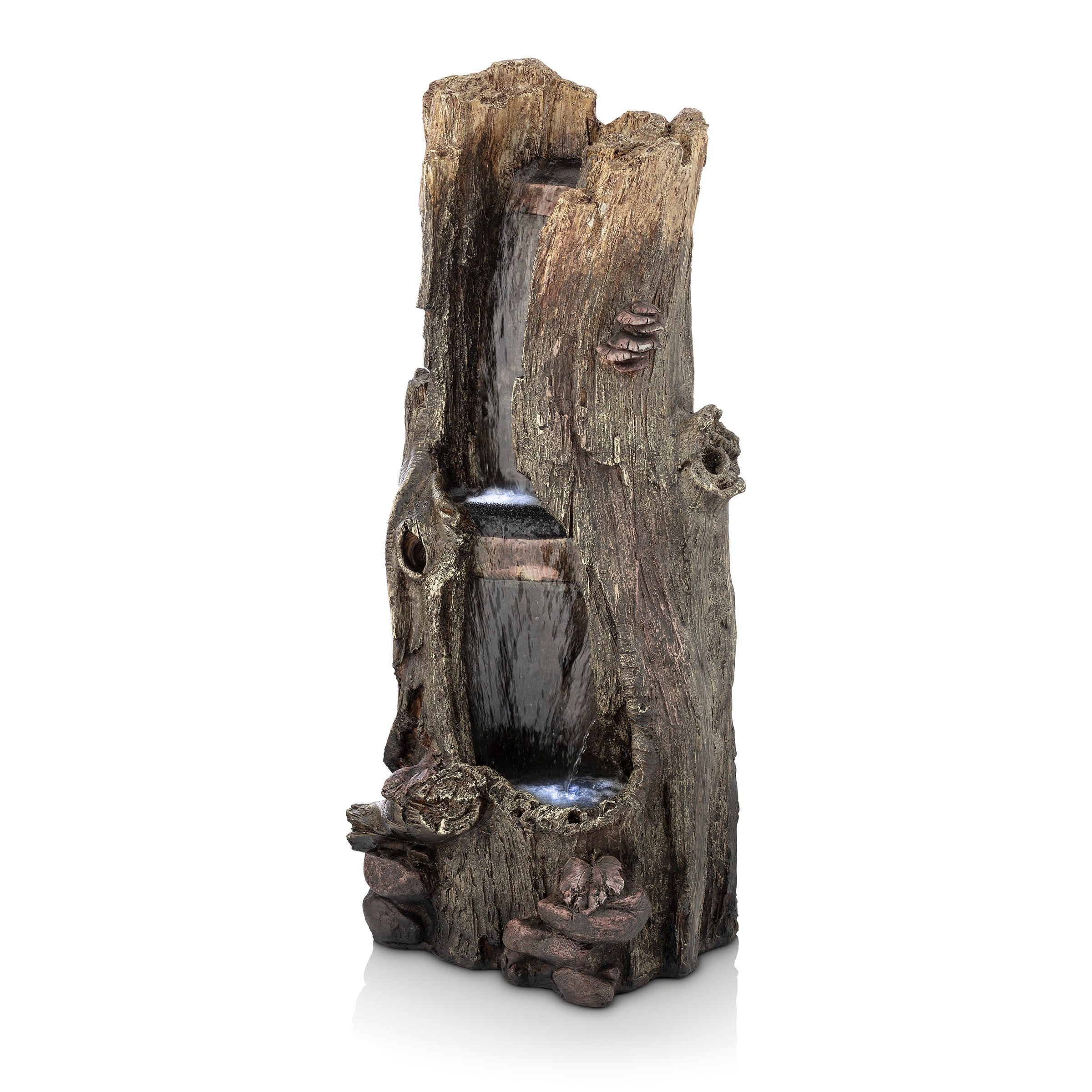 Alpine Corporation Outdoor 3-Tier Tree Trunk Water Fountain with LED Lights
