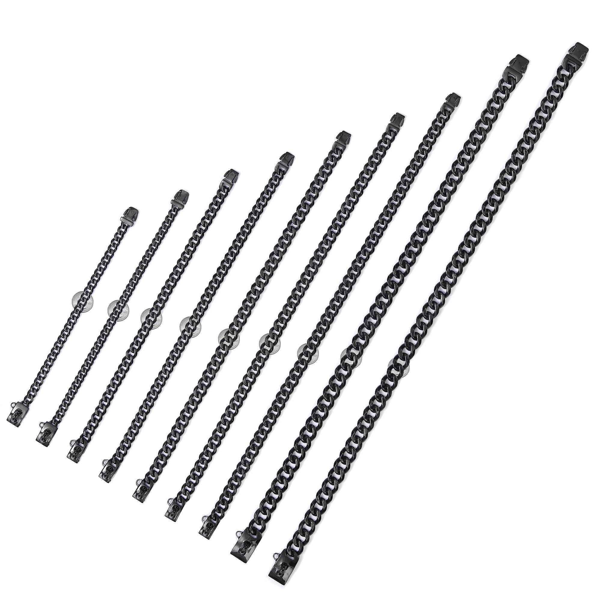 Black Dog Collar Metal Stainless Steel Strong Chain For Small Puppy Dogs