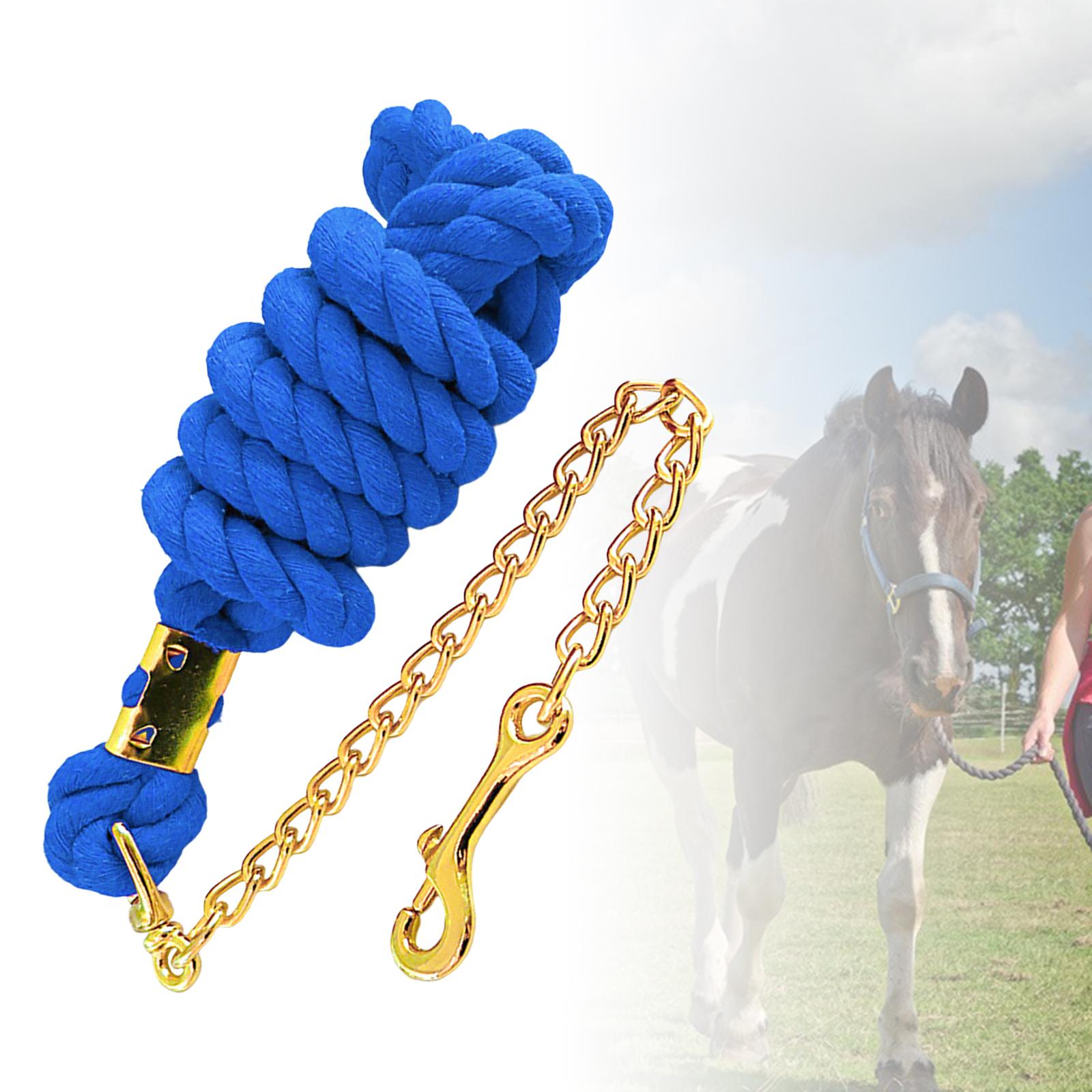 Solid Leading Rope with Chain Heavy Duty Brass Snap Clip Blue