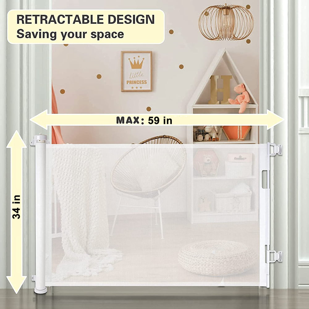 Extendable Baby Gate Indoor Mesh Safety Gate for Stairs Doorways Hallways Magic Gate for Baby and Pet ，59×34 in，59×34 in，White