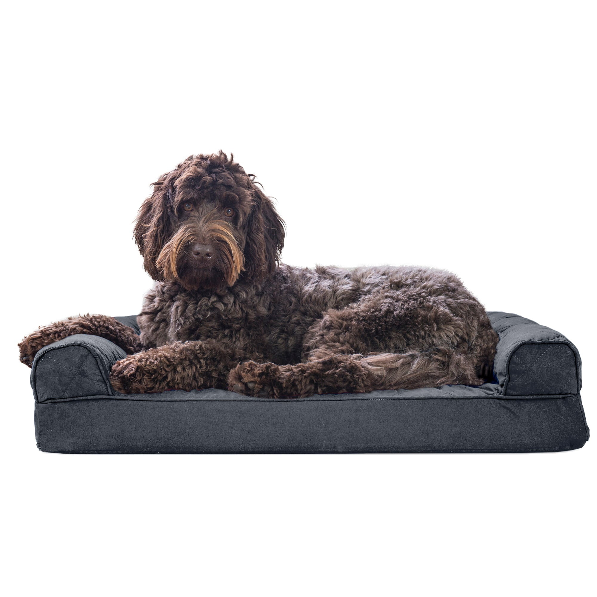FurHaven Pet Products | Memory Foam Quilted Sofa Pet Bed for Dogs and Cats - Iron Gray， Medium