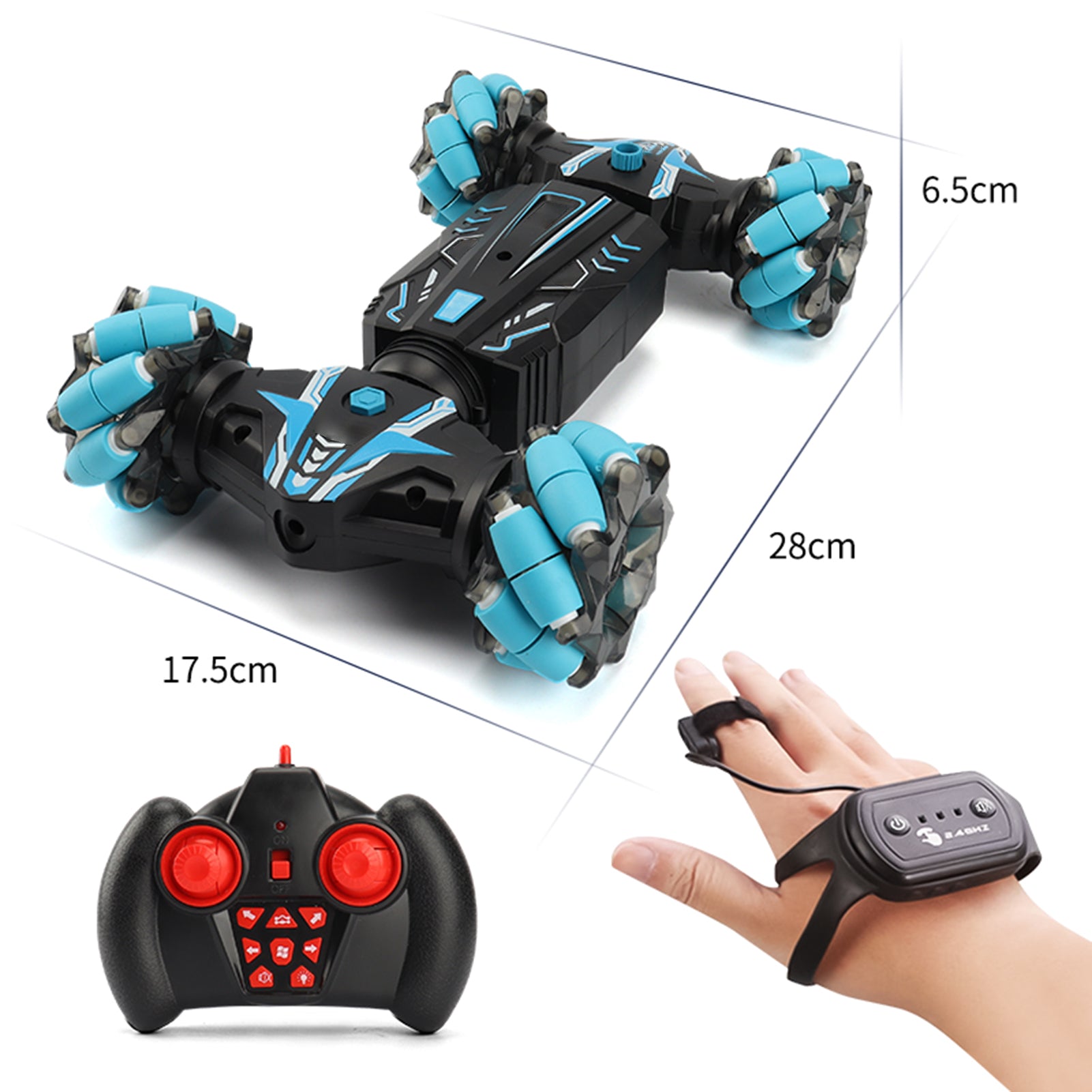 Htovila RC Stunt Car 4WD 2.4GHz Watch Gesture Sensor Control Deformable Car All-Terrain Auto-demo for Kids with Spray Light Music