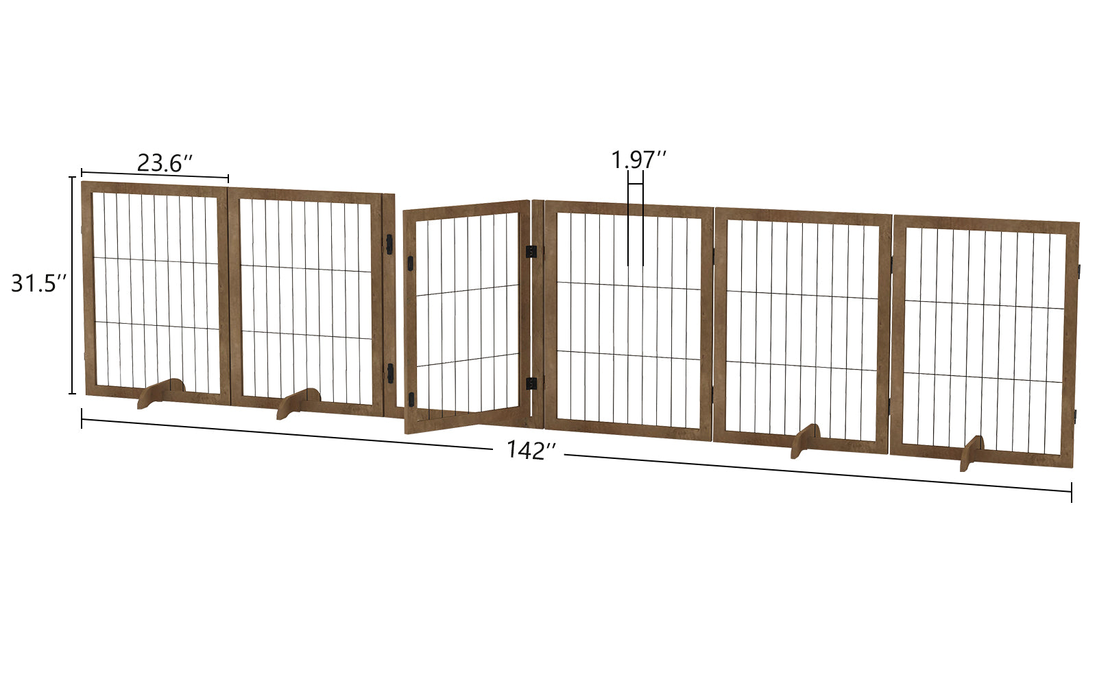 Dog Gate Pet Fence Extra Wide with Walk Through Door， Wood Preassembled Freestanding Baby Safety Gate Dog Barrier Indoor Lockable for Home， Doorway， Stairs， 31.5''H with 4 Support Feet