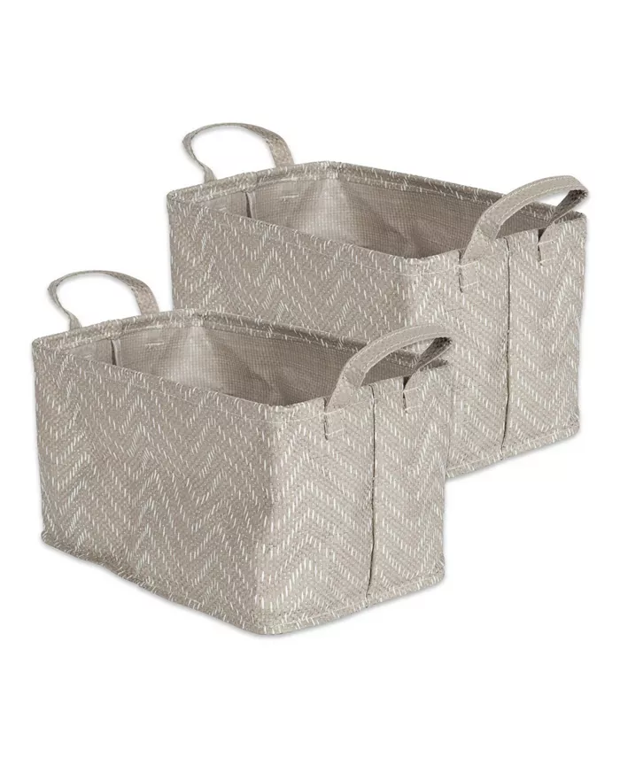 Design Imports Polyethylene Coated Woven Paper Laundry Bin Tribal Chevron Stone Rectangle Medium Set of 2