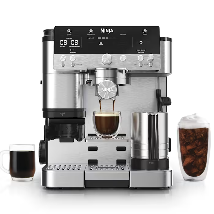 Ninja LUXE CAFÉ Premier Series, máquina de expresso, máquina de café a gotas e cerveja rápida a frio, moinho integrado, manuseio assistido, batedor mãos livres, para cappuccinos e lattes, laticínios