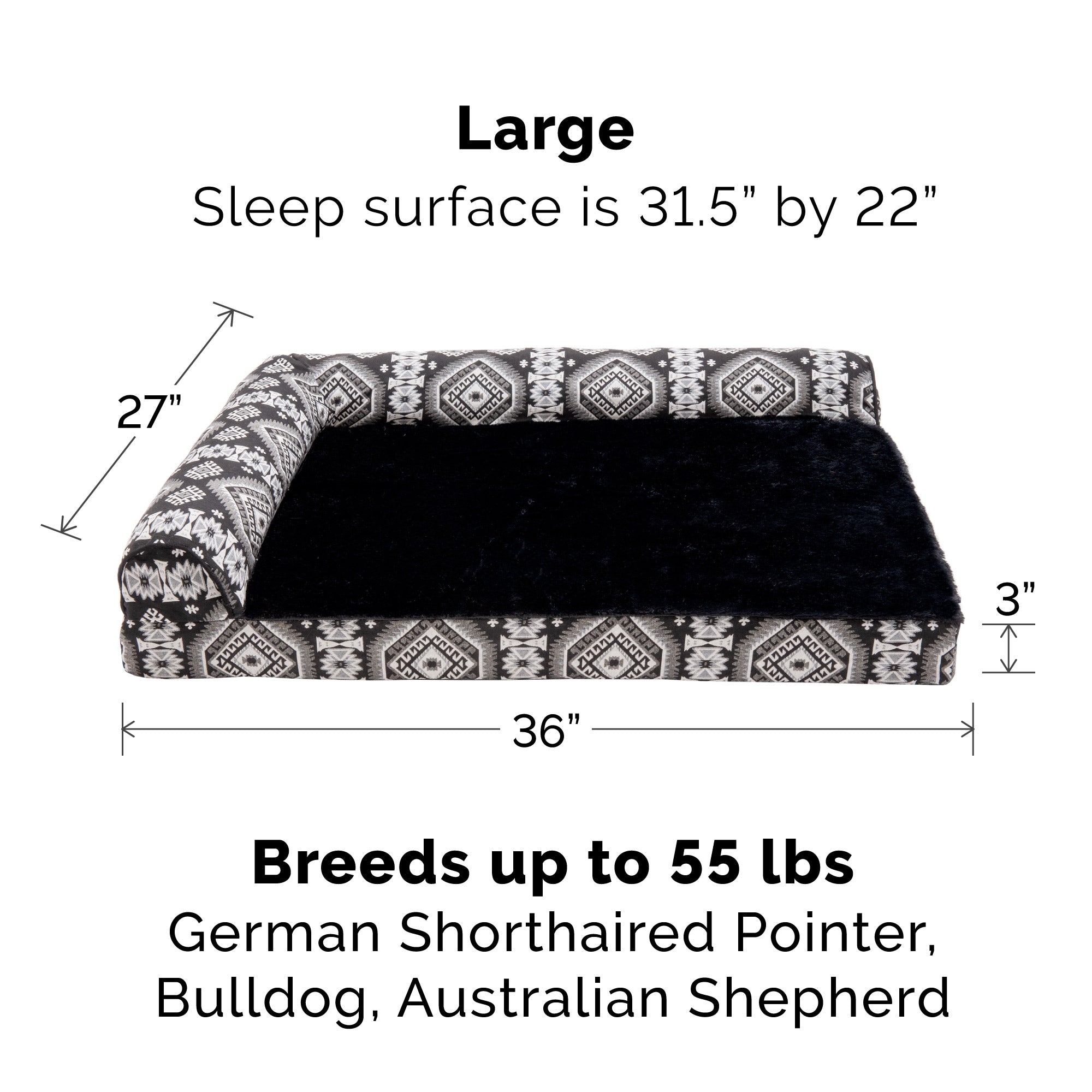 FurHaven | Deluxe Cooling Gel Southwest Kilim L-Chaise Lounge Pet Bed for Dogs and Cats， Black Medallion， Large