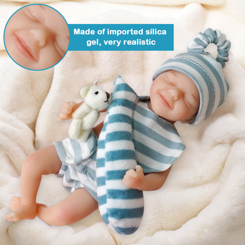 Fyeme 6 Inches Reborn Baby Dolls Silicone Full Body Mini Doll Sleeping Lifelike Kids Anti-stress, Realistic Rebirth Doll New Born Doll with Clothes