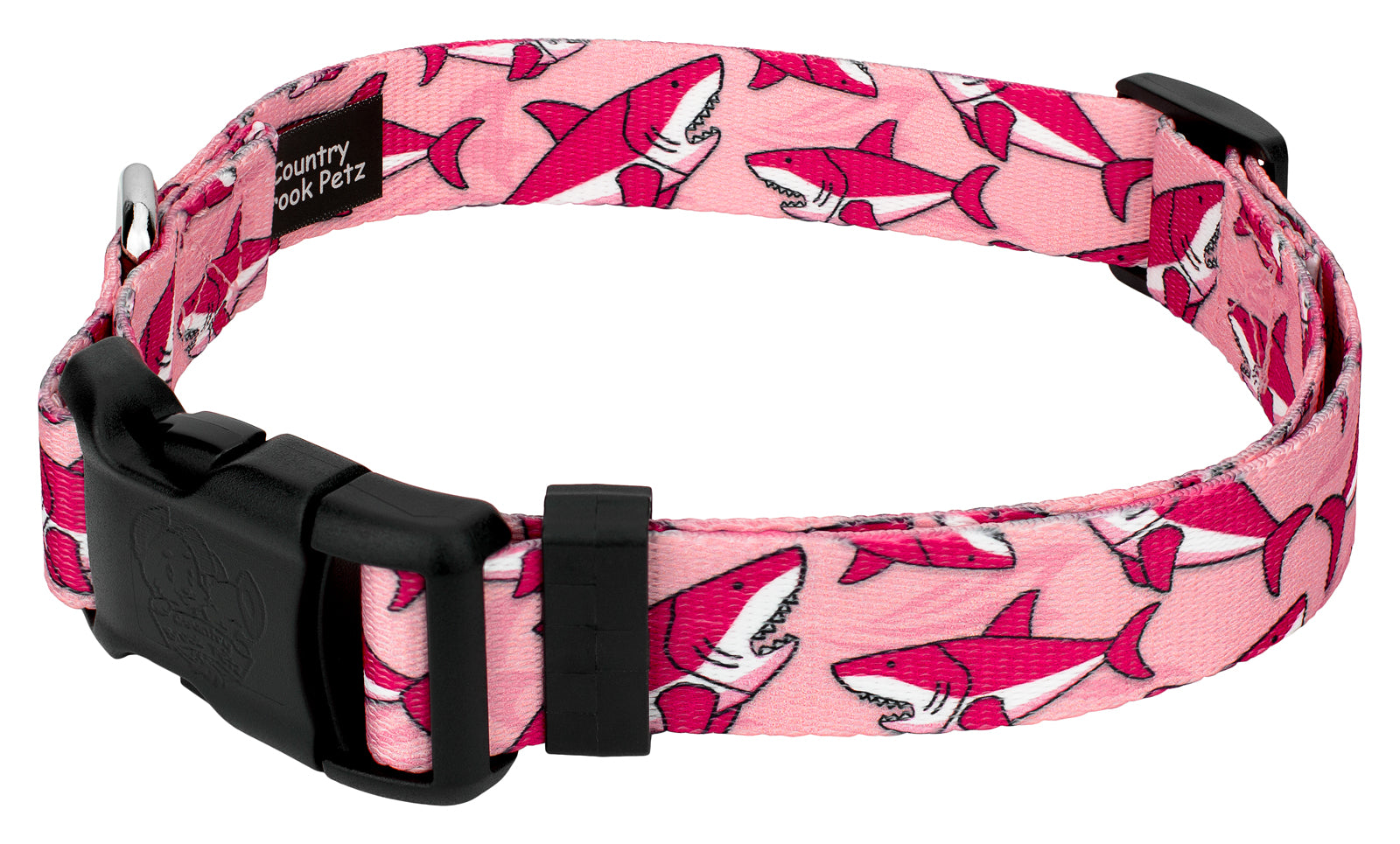 Country Brook Petz® Deluxe Pink Sharks Dog Collar - Made in the U.S.A.， Medium