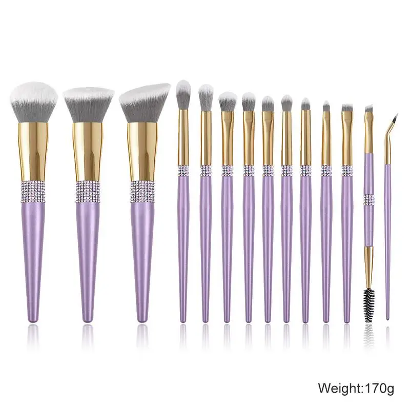 14pcs Ultra Soft Diamond Purple Makeup Brushes Sets
