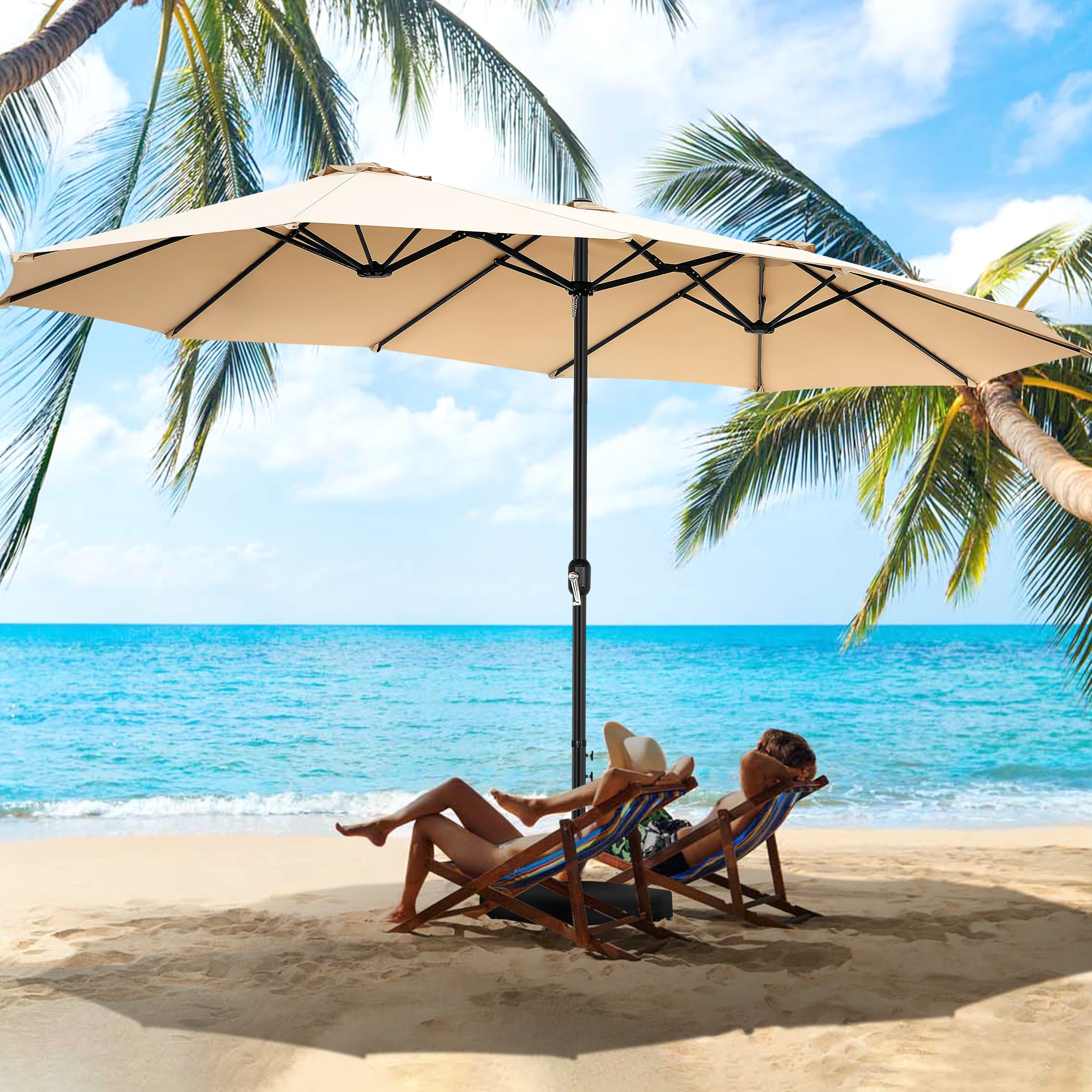 SEJOV 15ft Patio Umbrella with Base Included, Double-Sided Market Umbrella with Crank Large Outdoor Umbrella Rectangular Umbrellas for Patio Table