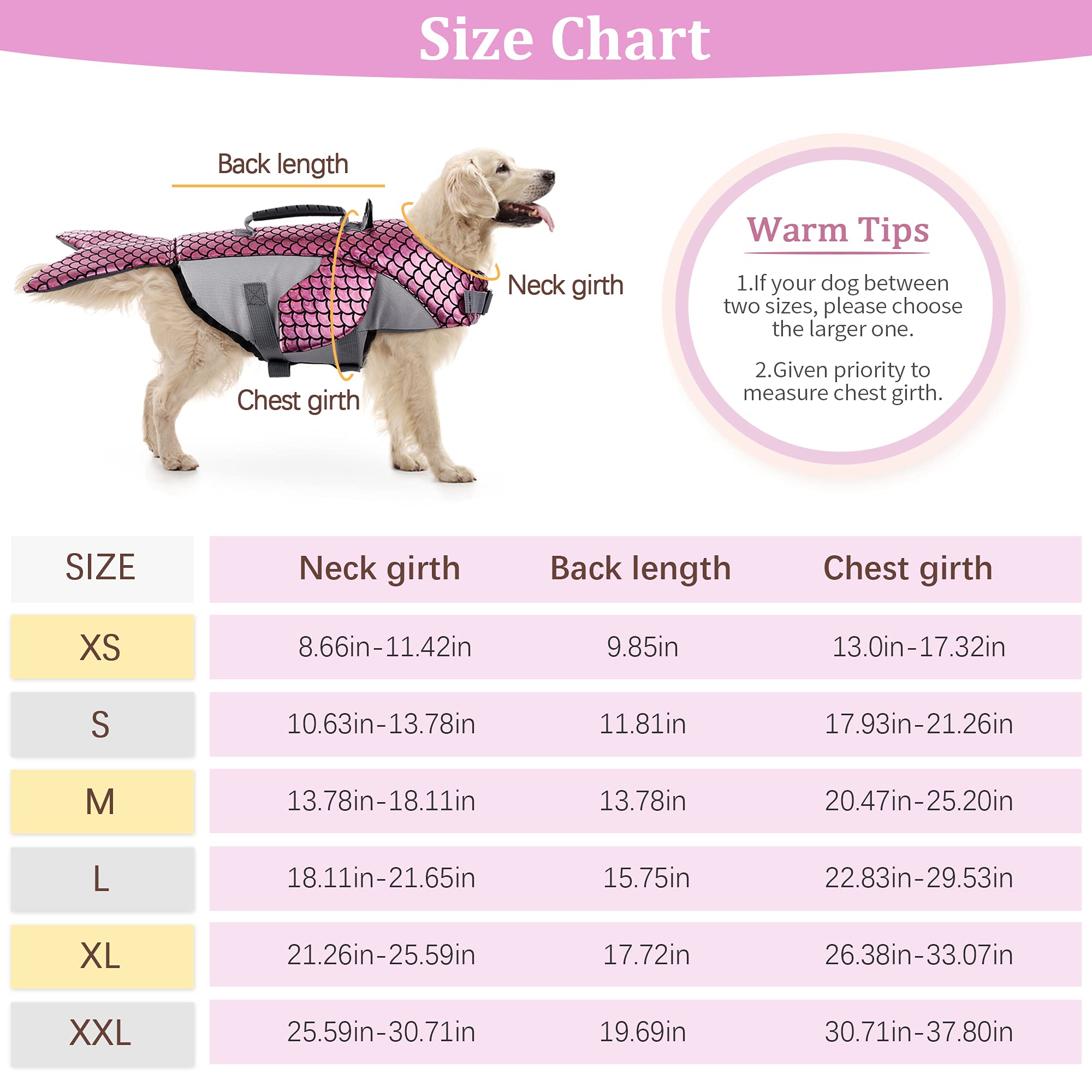 IDOMIK Dog Life Jacket， Dog Life Vest for Swimming， Reflective Dog Floatation Vest for Small Medium Large Dogs， Adjustable Life Jackets for Dogs， Pink