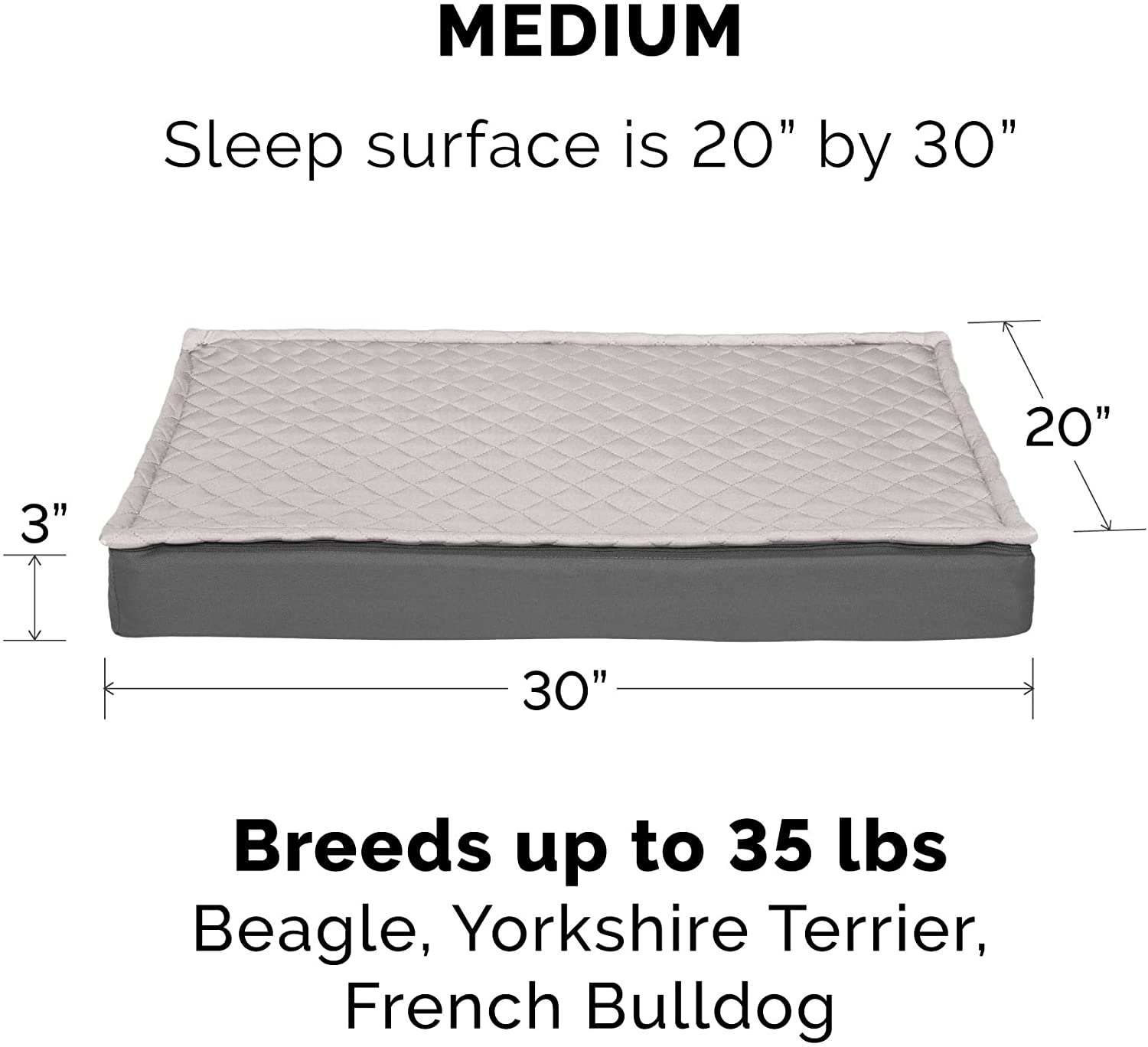 Furhaven Medium Orthopedic Dog Bed Water-Resistant Indoor/Outdoor Quilt Top Convertible Mattress w/ Removable Washable Cover - Gray， Medium Convertible Quilt Top (Gray) Medium Orthopedic Foam