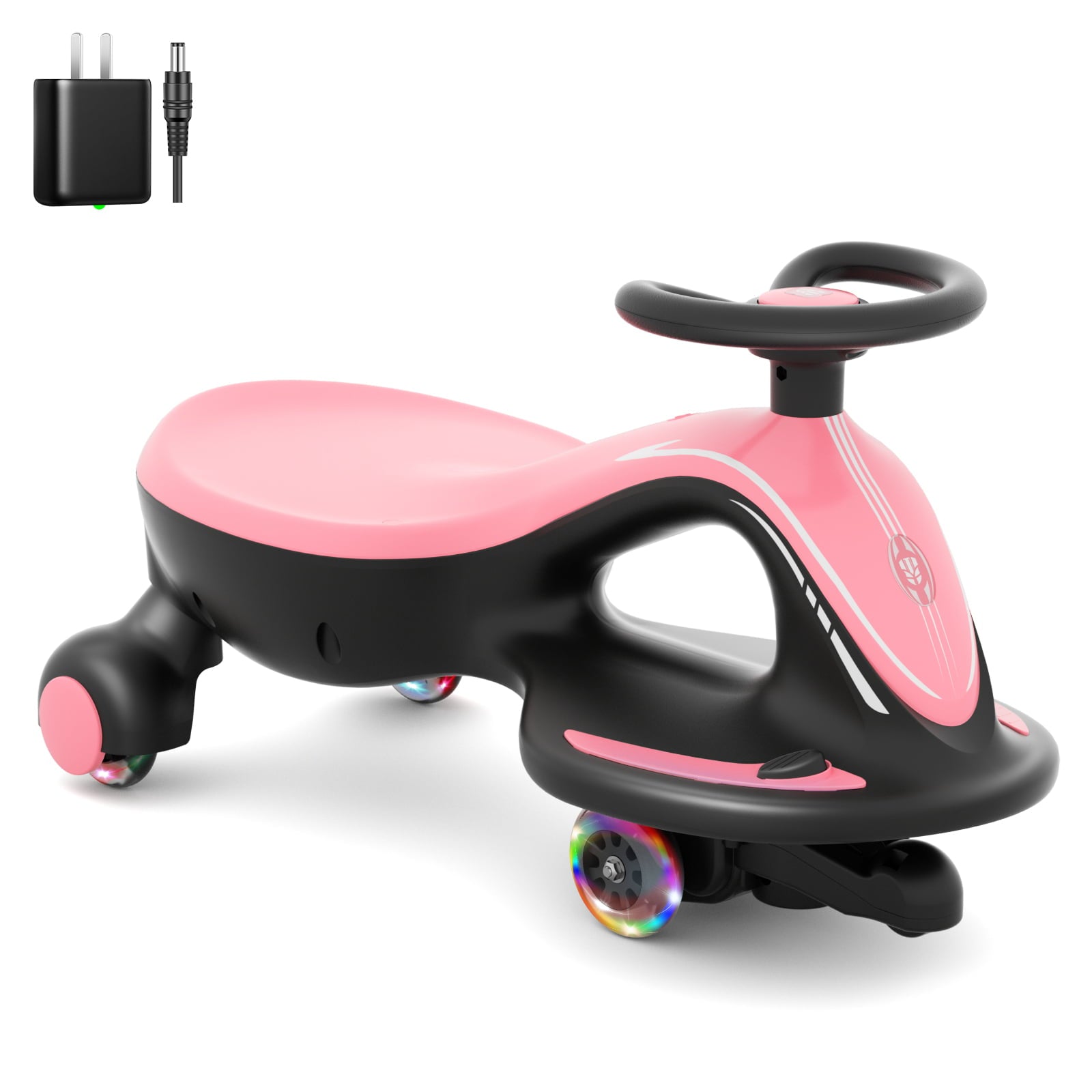 XJD 2 in 1 Electric Pedal and Push Ride On Toy Wiggle Car with Flashing Anti-Rollover Wheel， Adjustable Length and Music for Kids Unisex，Pink