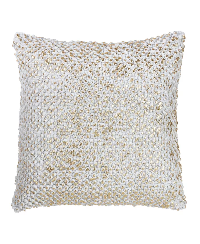 Saro Lifestyle Foil Printed Pom Pom Decorative Pillow， 18