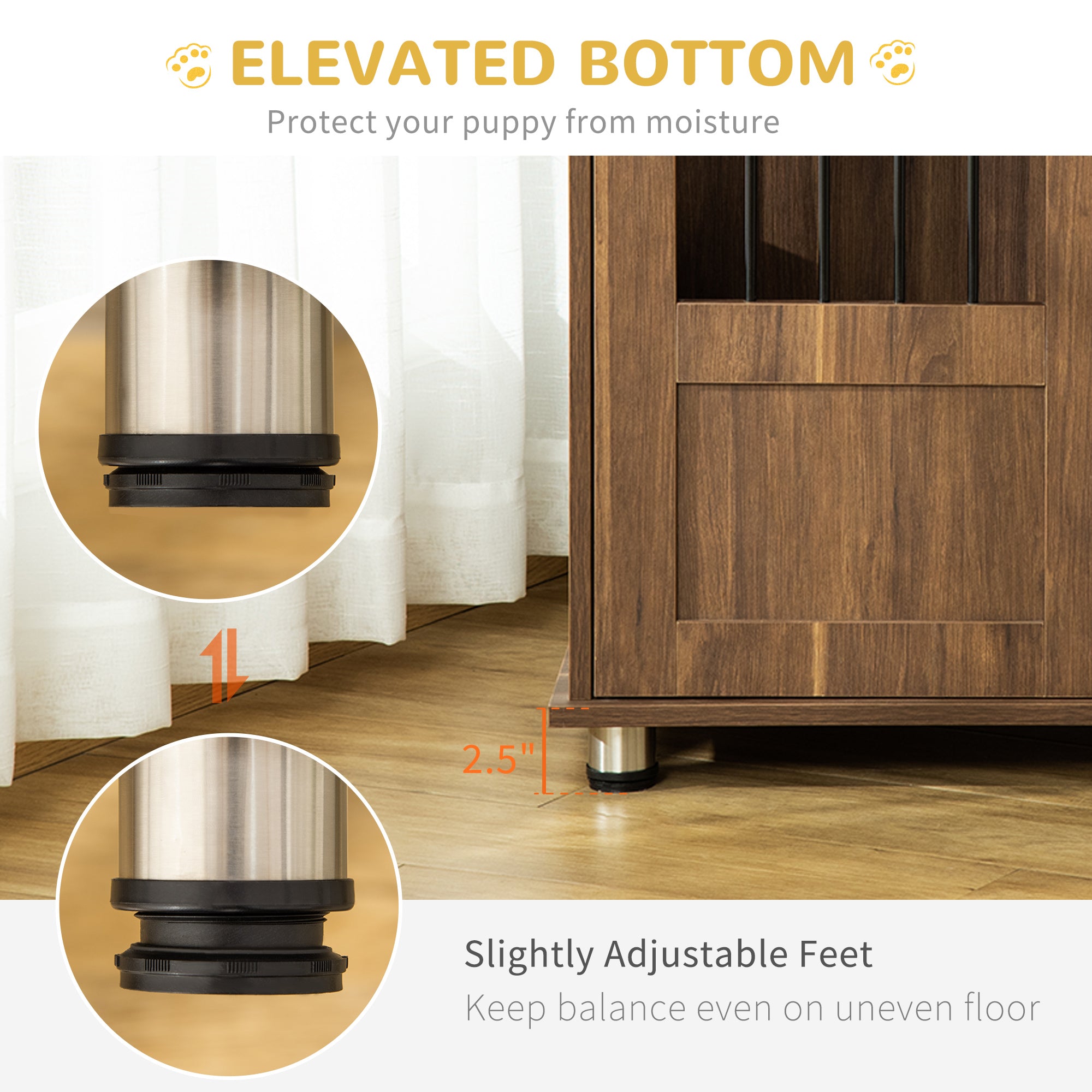 PawHut Furniture Style Dog Crate， Wooden and Wire End Table， Small and Medium Pet Crate with Magnetic Double Door Indoor Decorative Dog Kennel Cage， Brown