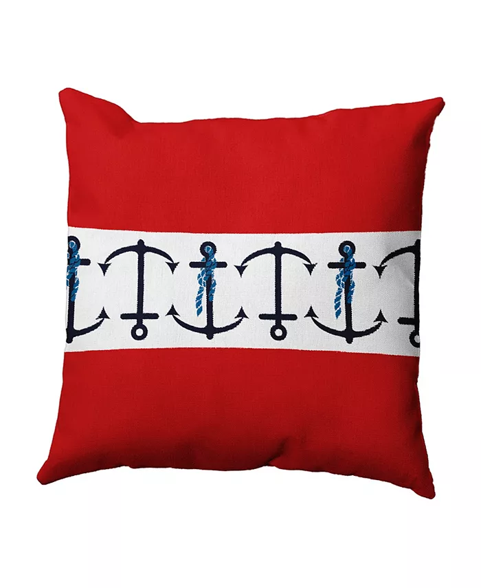 E by Design Anchor Stripe 16 Inch Red Decorative Nautical Throw Pillow