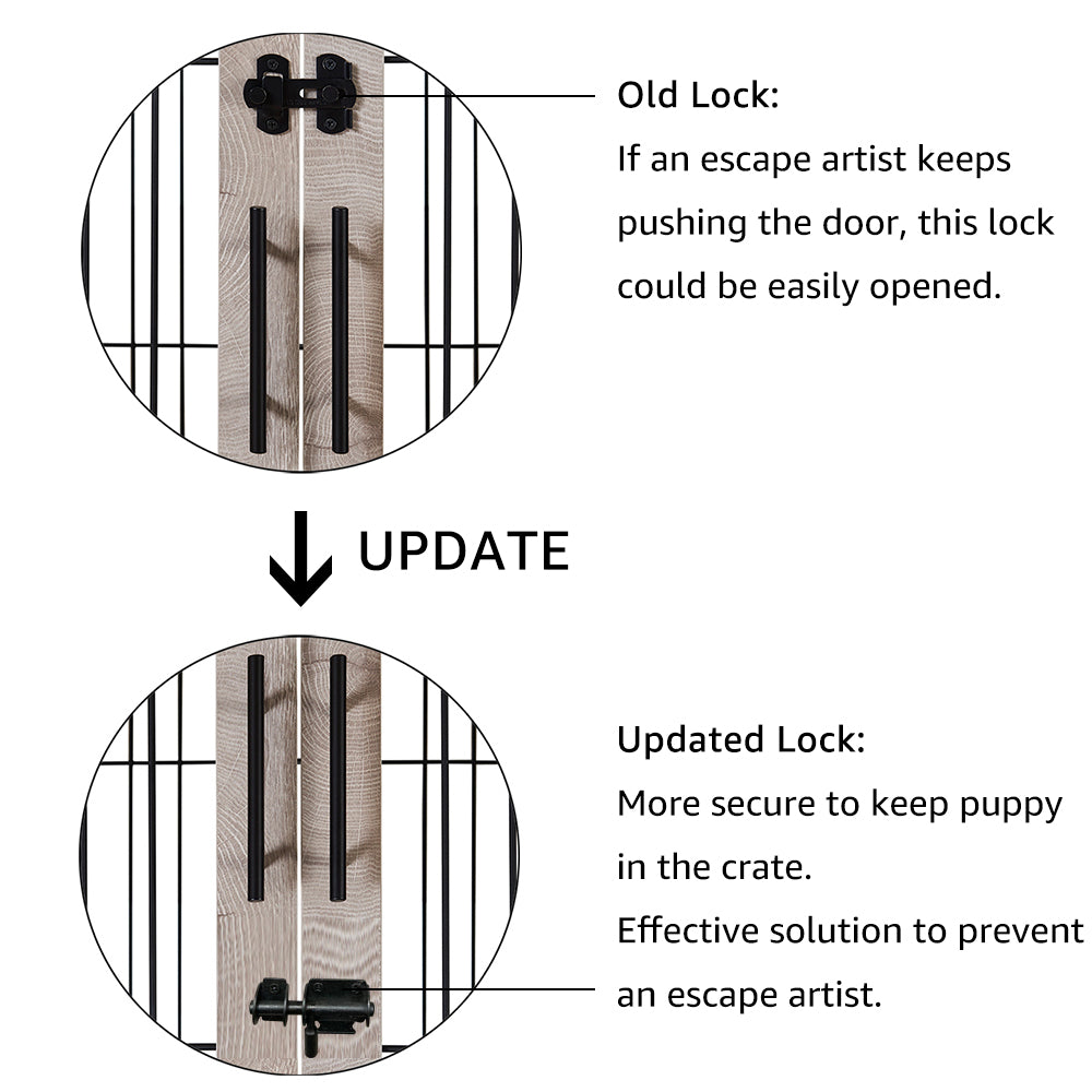 Unipaws Pet Crate End Table， Double Doors Wooden Wire Dog Kennel with Pet Bed， Weathered Gray