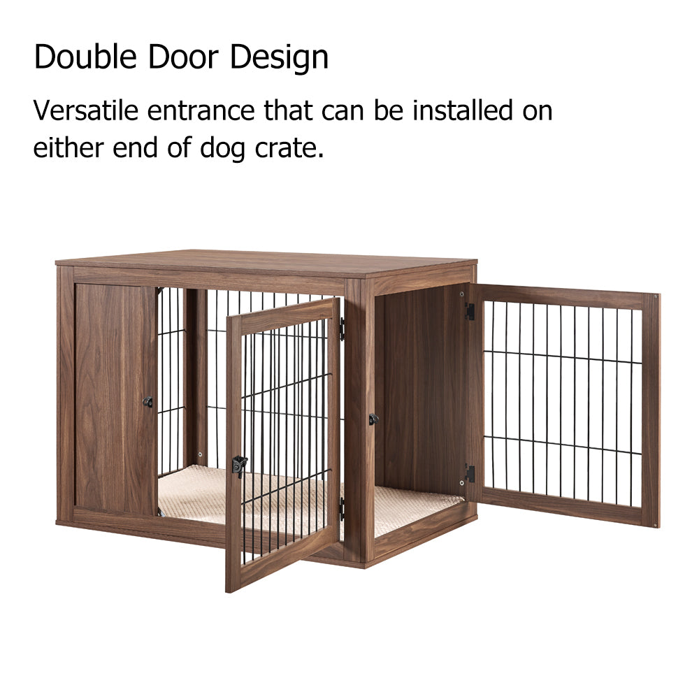 Unipaws Dog Crate End Table with Cushion， Wooden Wire Pet Kennels with Double Doors