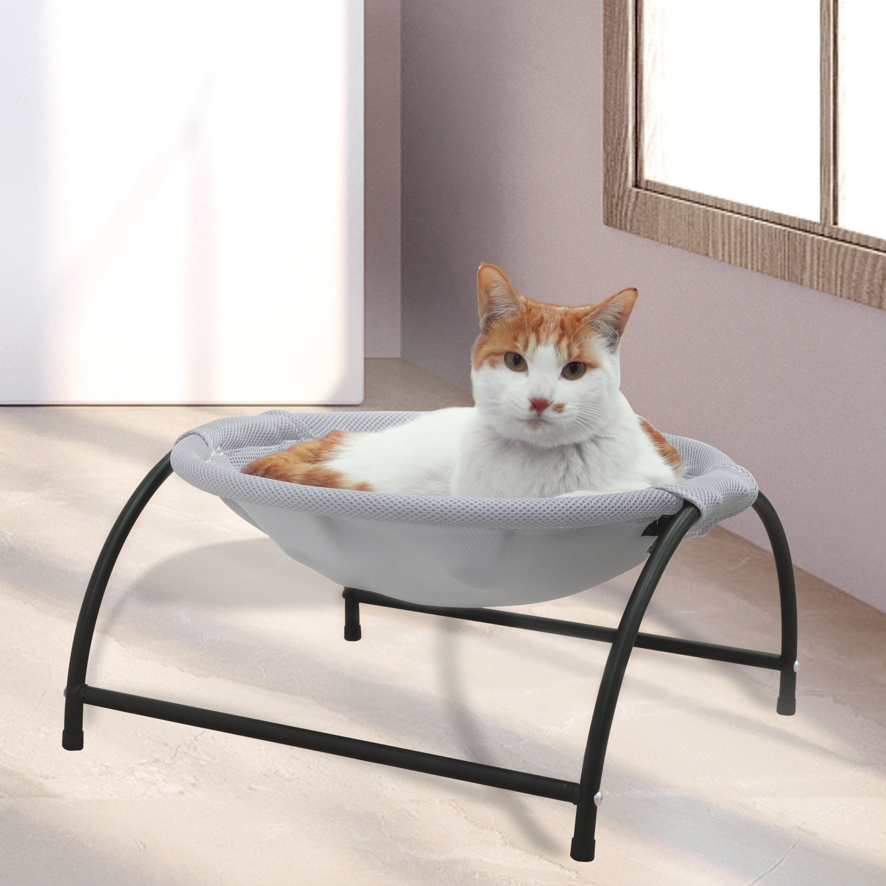 PHYEX Cat Bed Elevated Pet Hammock for Kitty Cat Small Dog， Easy Assembly Raised Cat Cot， Gray