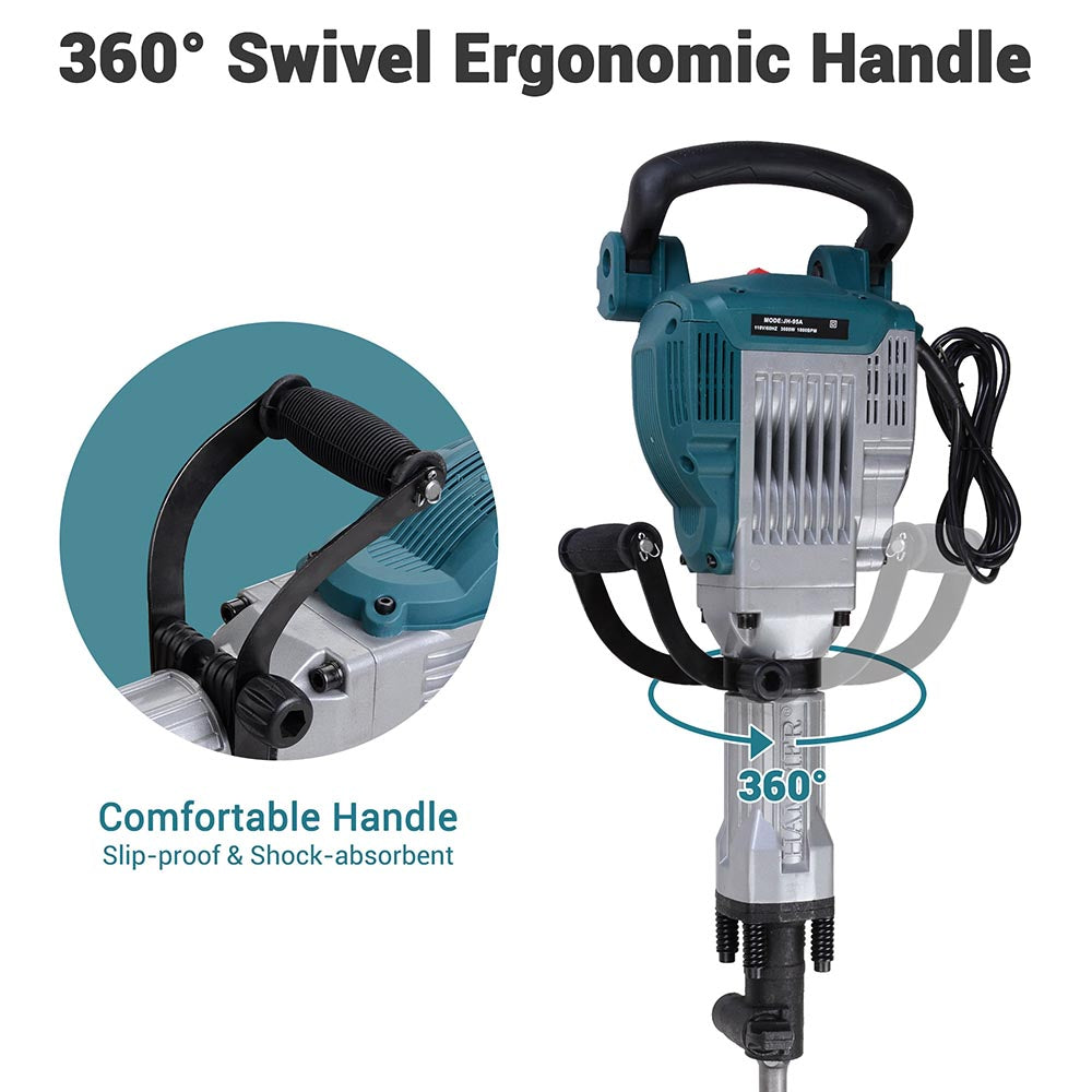 Yescom 3600W Electric Jackhammer Demolition Breaker w/ Rolling Case