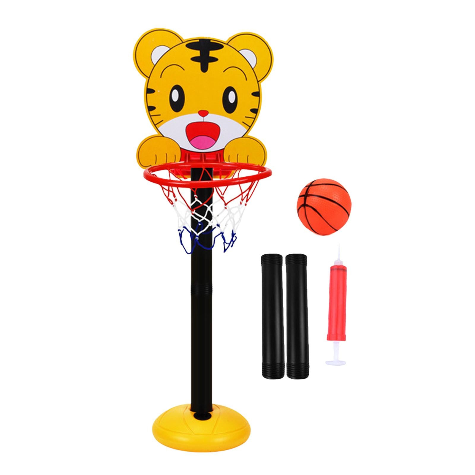Portable Basketball Hoop Stand Adjustable Game Animals with Ball Pump Sport Board with Net for Kids Adults Boys Outside Birthday Tiger