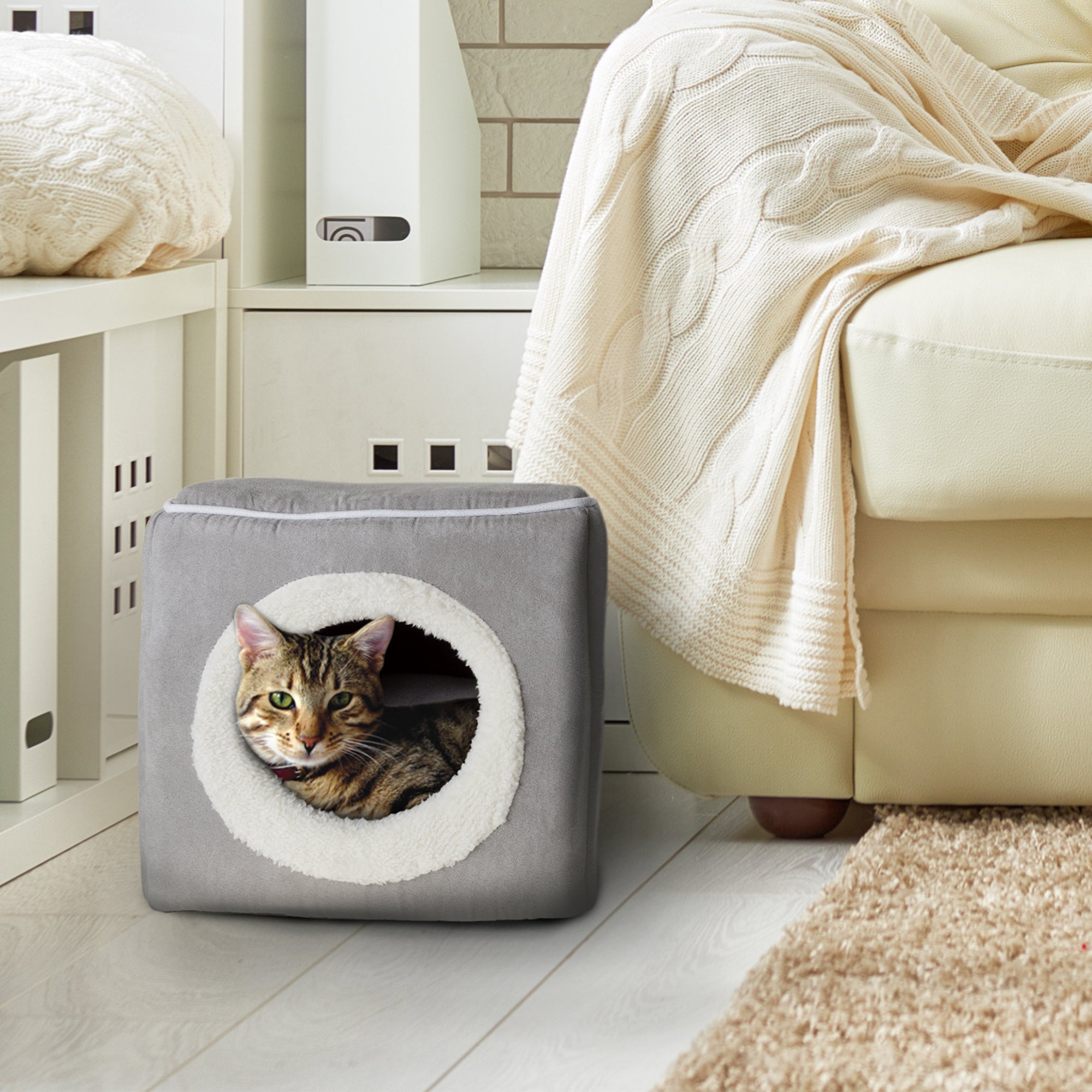 Petmaker Cozy Cave Pet Cat Bed， Gray