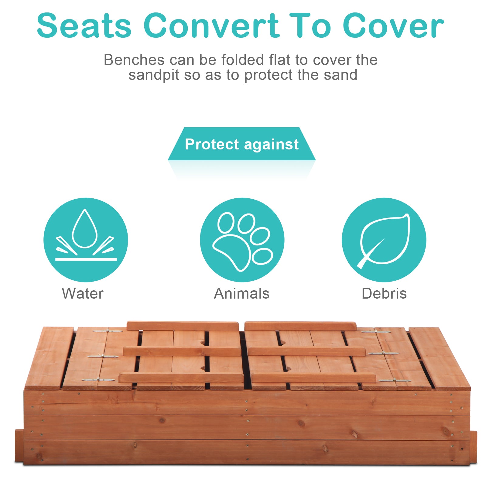 JOYMOR 47x47inch Kids Large Wooden Sandbox with Bench Seats， Children Outdoor Playset， Outdoor Cedar Sandbox with Bottom Liner， Convertible Square Sandbox for Backyard， Home， Lawn