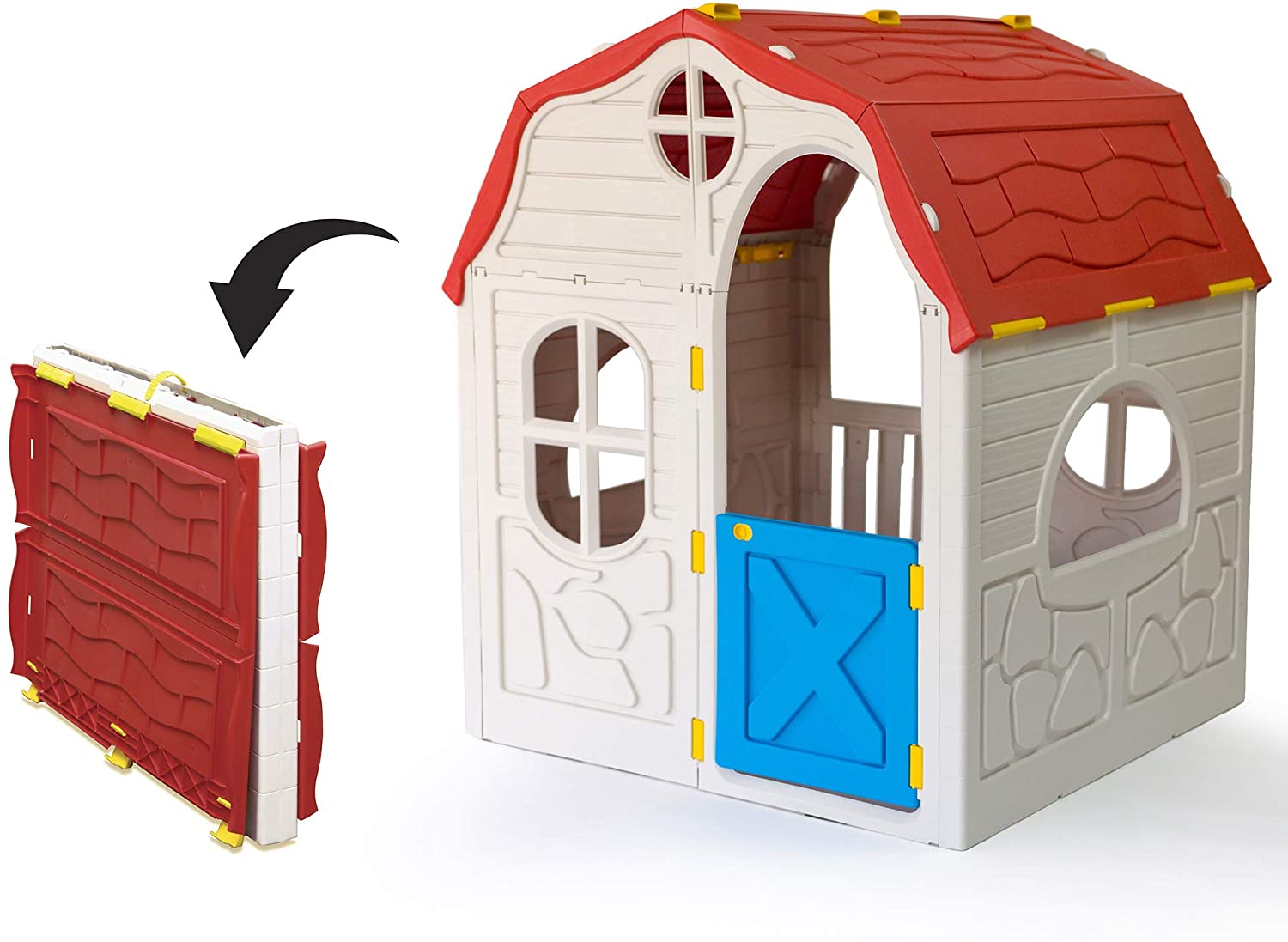 Kid's Classic Real Feel Cottage Compact Foldable Plastic Toddler Outdoor Playhouse for Children Ages 2 Years Old and Up, White